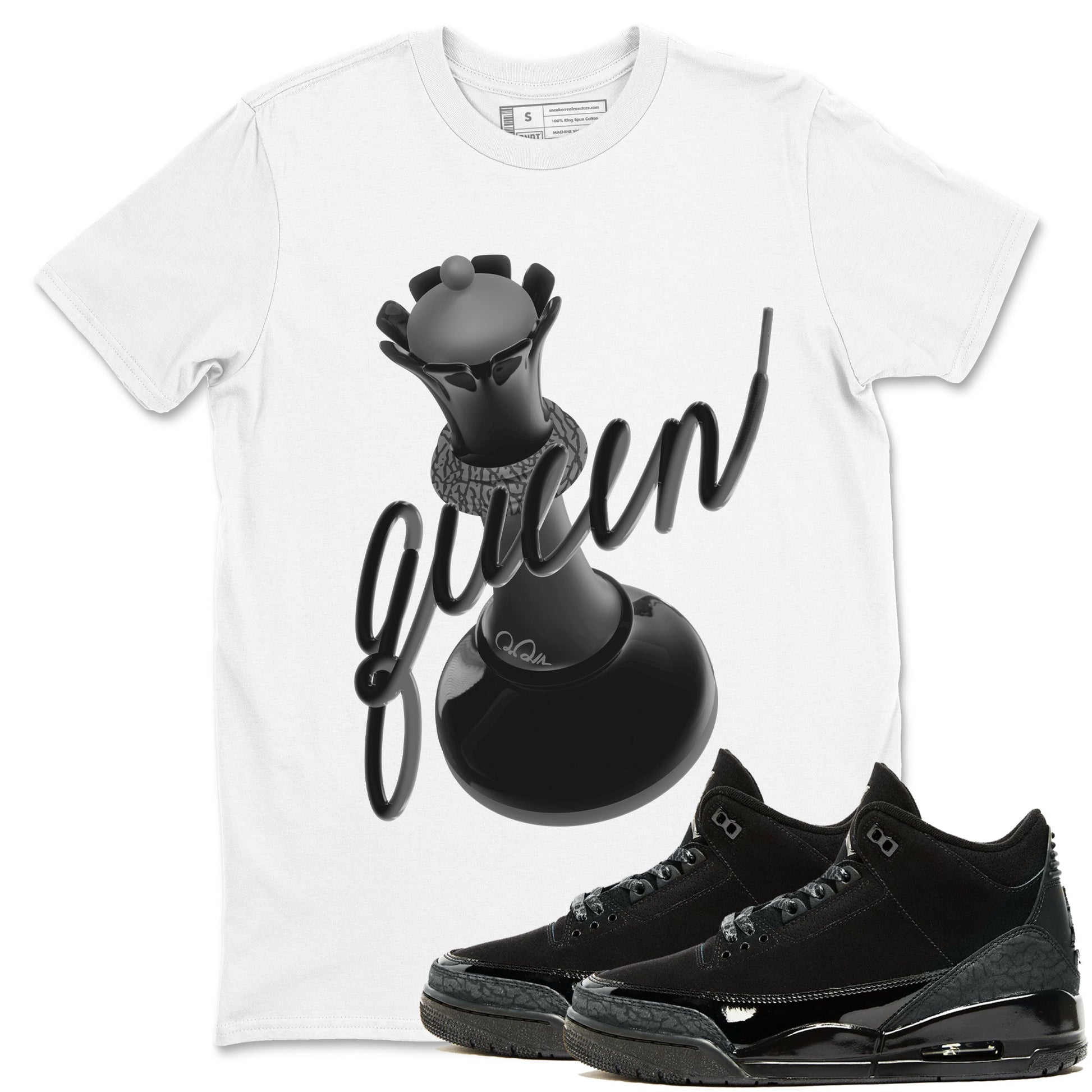 Air Jordan 3 Black Cat shirts to match jordans 3D Queen sneaker tees 3s Retro Black Cat best t-shirts to wear with jordans SNRT Sneaker Tees unisex cotton White 1 shirts