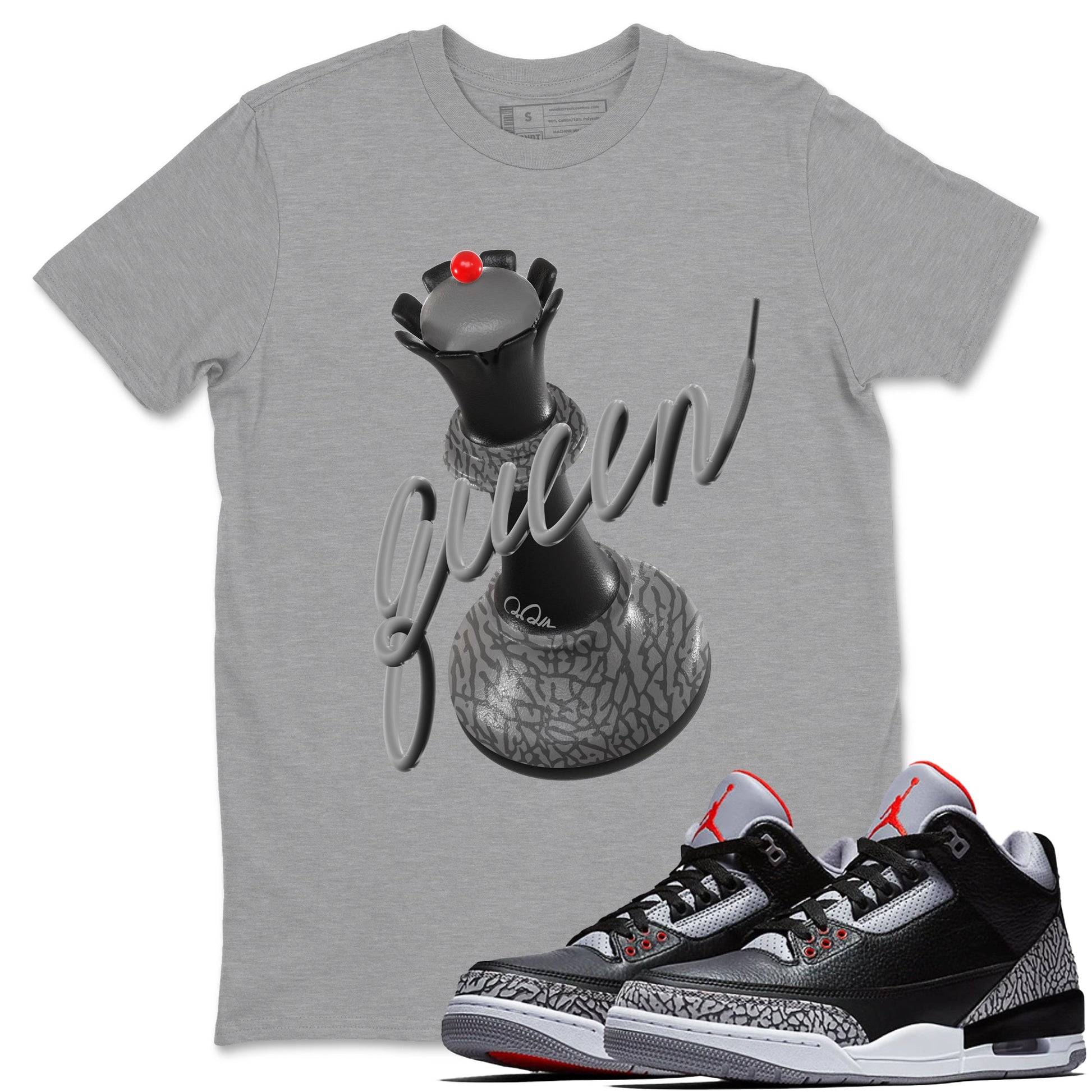 3s Black Cement shirts to match jordans 3D Queen sneaker match tees Air Jordan 3 Black Cement match shoes to clothes SNRT Sneaker Tees unisex cotton Heather Grey 1 shirts