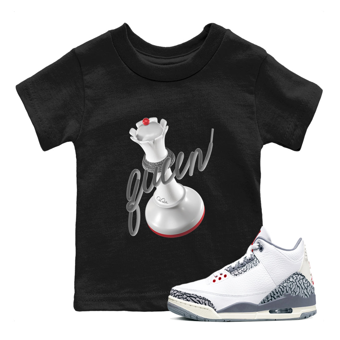 3s Cement Grey shirts to match jordans 3D Queen sneaker match tees Air Jordan 3 Cement Grey SNRT Sneaker Release Tees Youth Baby Black 1 crew neck shirts