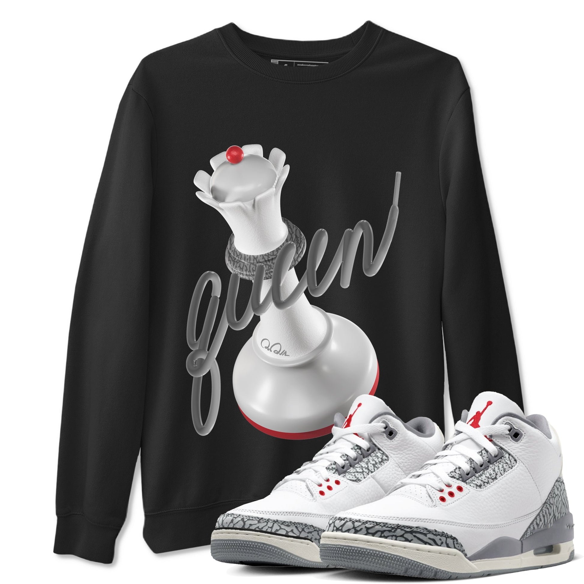 3s Cement Grey shirts to match jordans 3D Queen sneaker match tees Air Jordan 3 Cement Grey SNRT Sneaker Release Tees unisex cotton Black 1 crew neck shirts