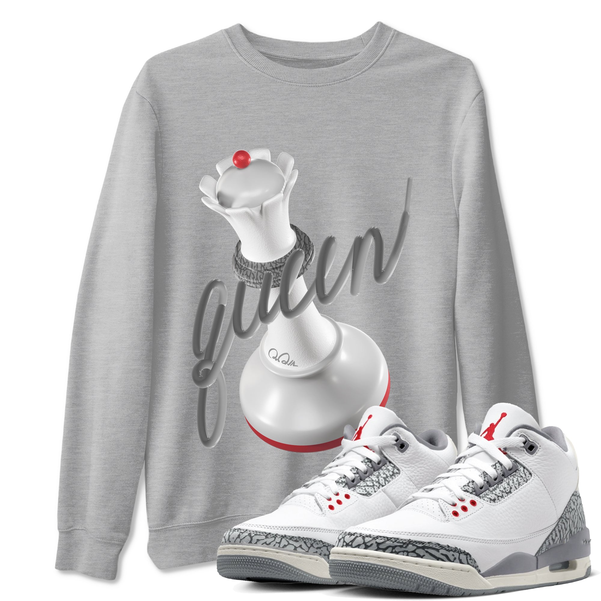 3s Cement Grey shirts to match jordans 3D Queen sneaker match tees Air Jordan 3 Cement Grey SNRT Sneaker Release Tees unisex cotton Heather Grey 1 crew neck shirts