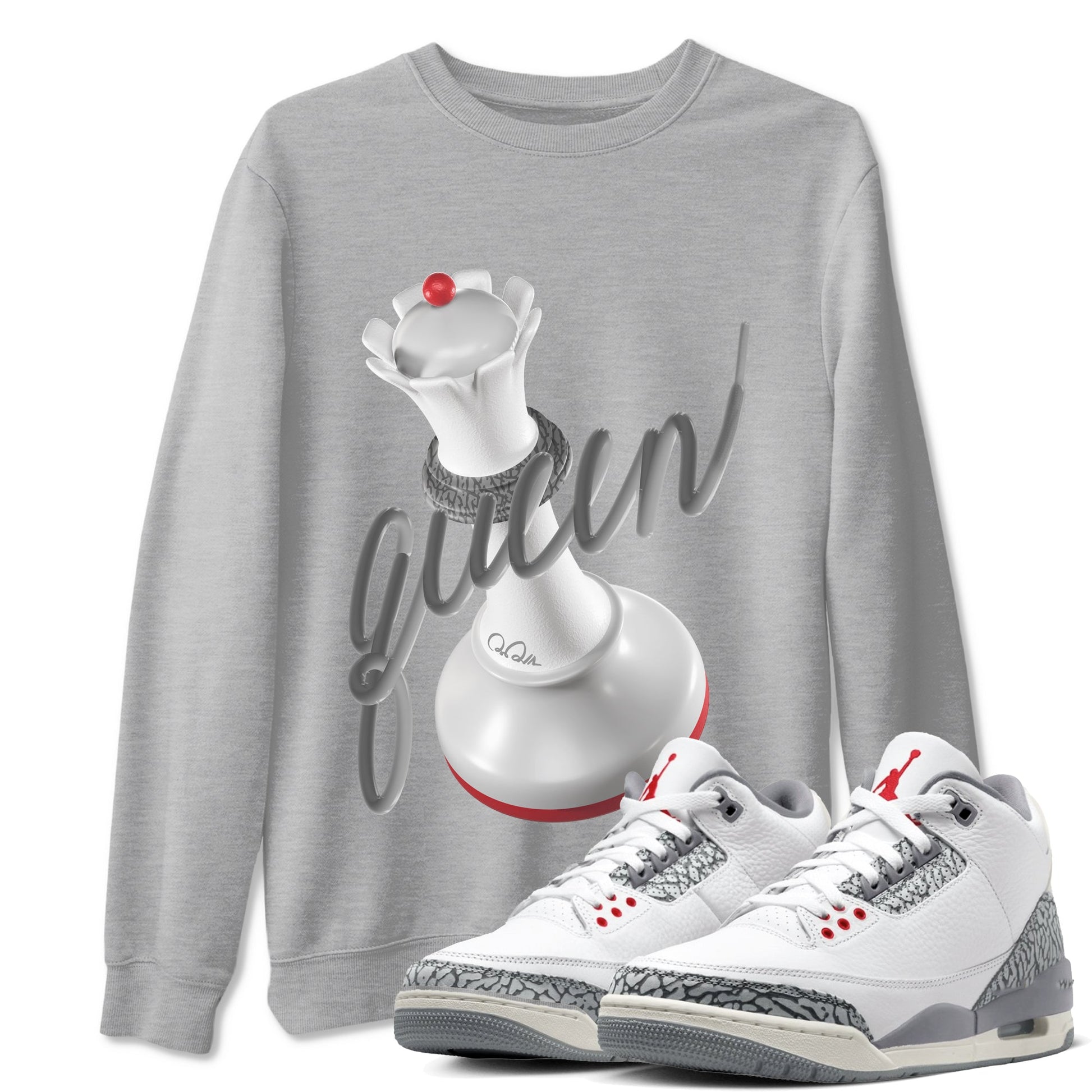 3s Cement Grey shirts to match jordans 3D Queen sneaker match tees Air Jordan 3 Cement Grey SNRT Sneaker Release Tees unisex cotton Heather Grey 1 crew neck shirts