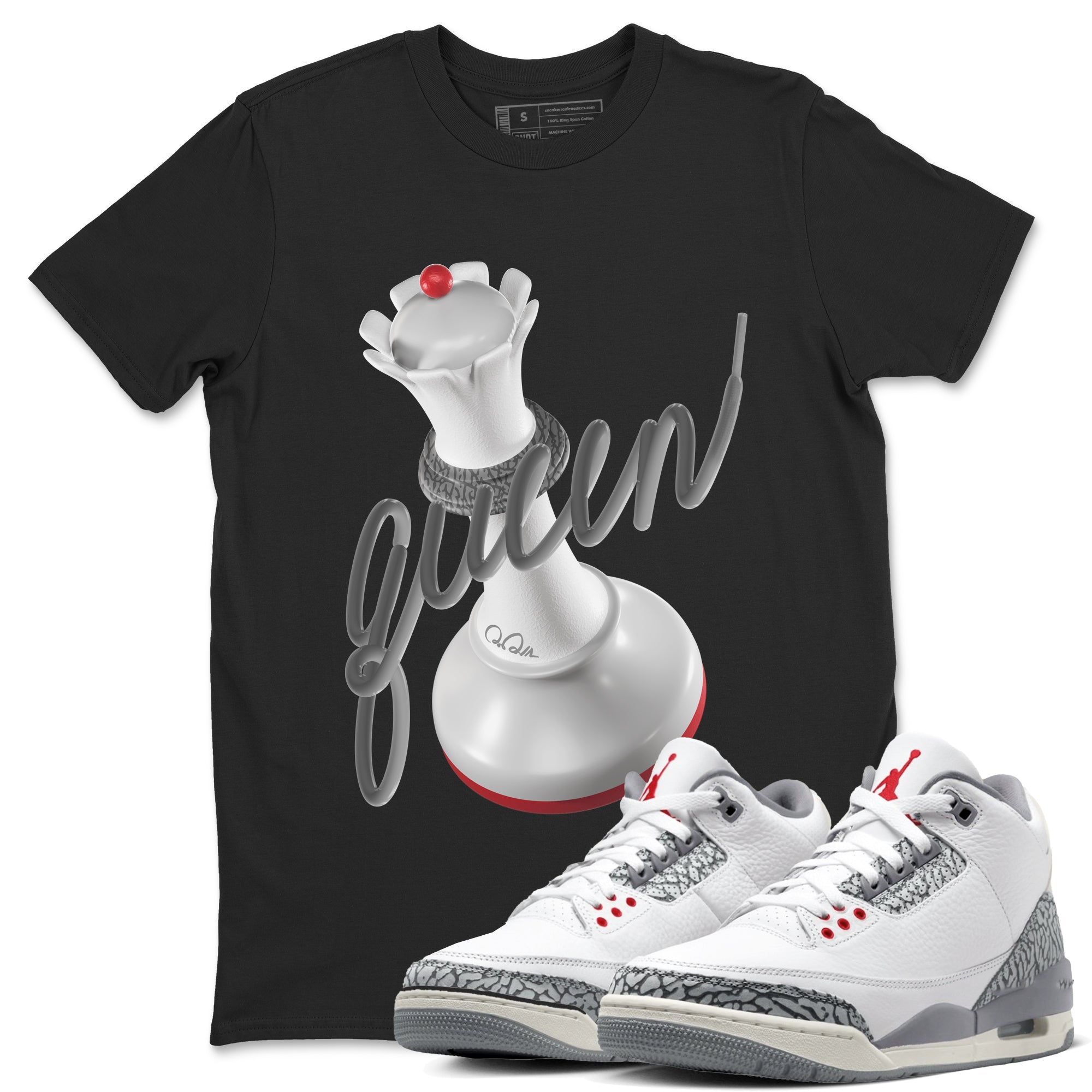 3s Cement Grey shirts to match jordans 3D Queen sneaker match tees Air Jordan 3 Cement Grey SNRT Sneaker Release Tees unisex cotton Black 1 crew neck shirts
