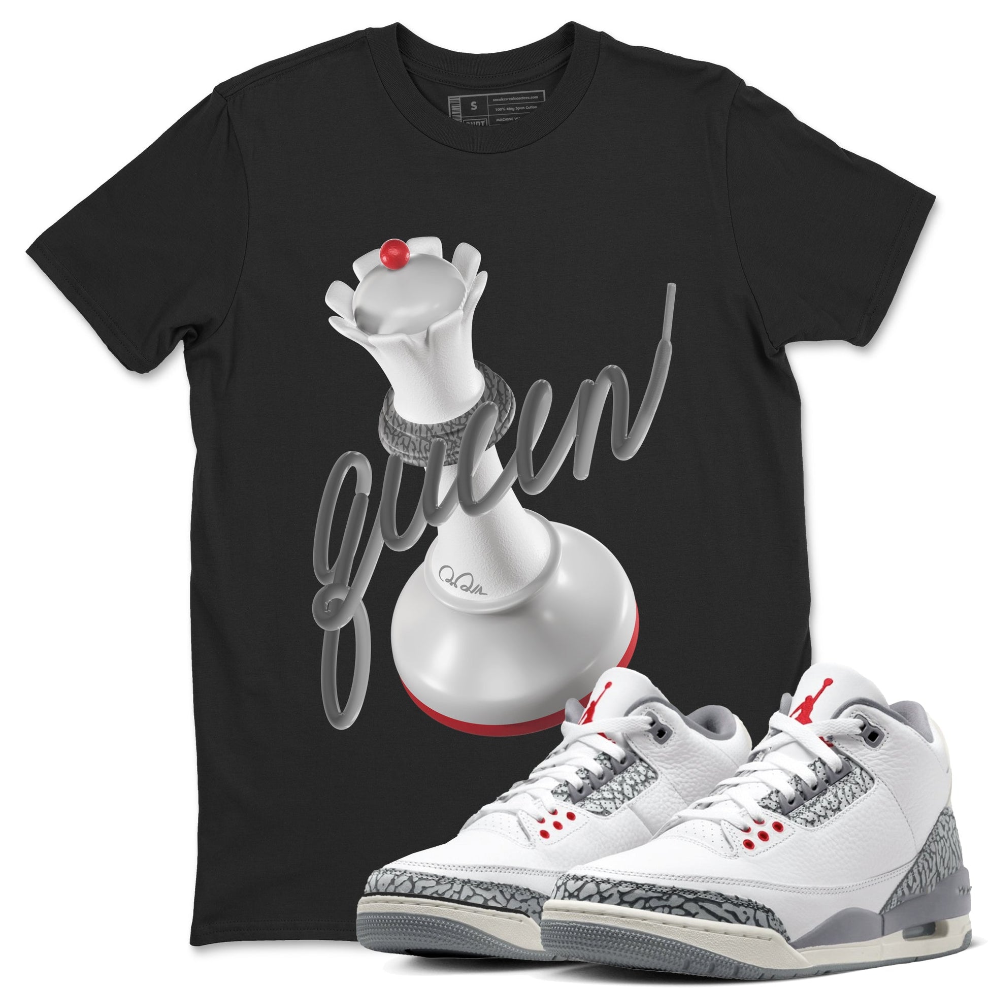 3s Cement Grey shirts to match jordans 3D Queen sneaker match tees Air Jordan 3 Cement Grey SNRT Sneaker Release Tees unisex cotton Black 1 crew neck shirts