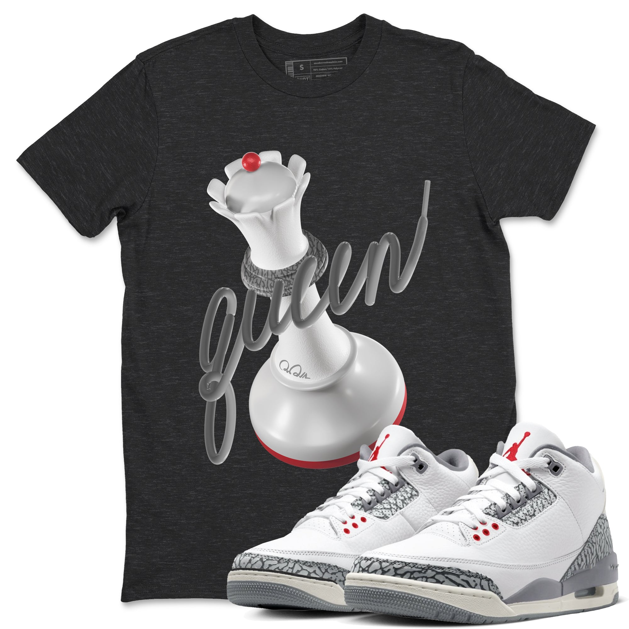 3s Cement Grey shirts to match jordans 3D Queen sneaker match tees Air Jordan 3 Cement Grey SNRT Sneaker Release Tees unisex cotton Charcoal Heather 1 crew neck shirts
