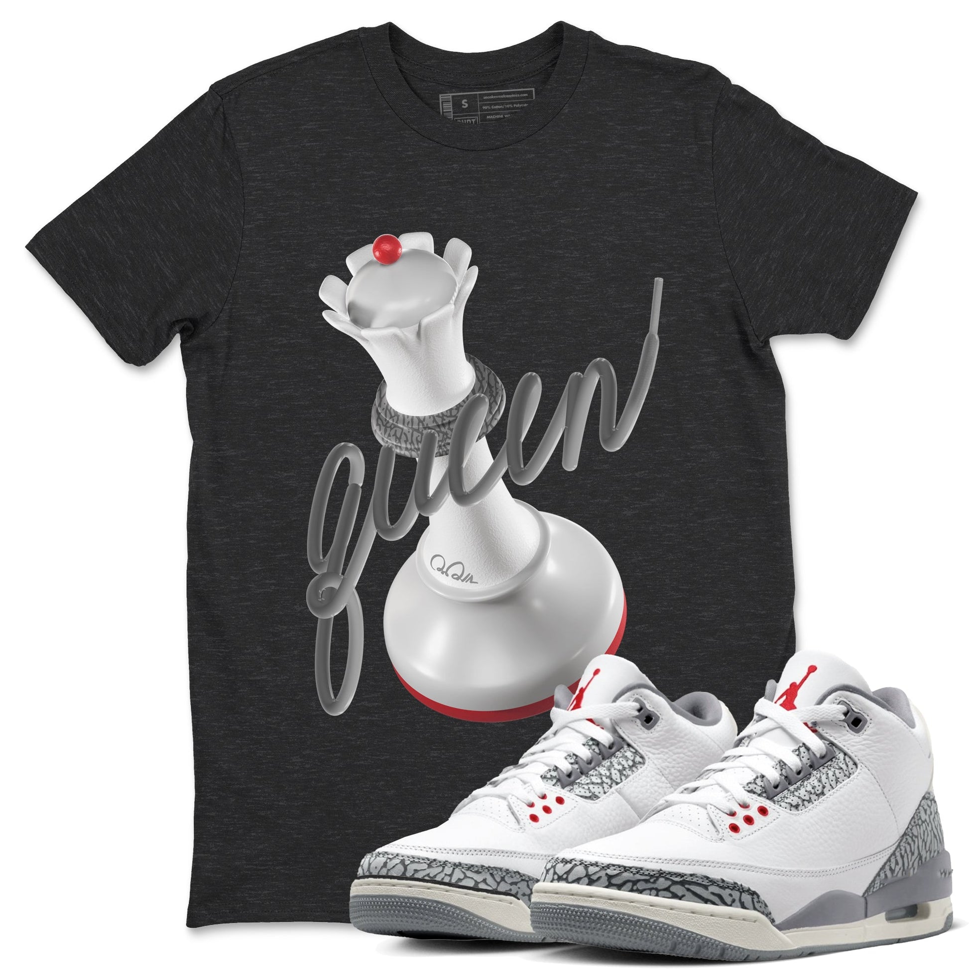 3s Cement Grey shirts to match jordans 3D Queen sneaker match tees Air Jordan 3 Cement Grey SNRT Sneaker Release Tees unisex cotton Charcoal Heather 1 crew neck shirts