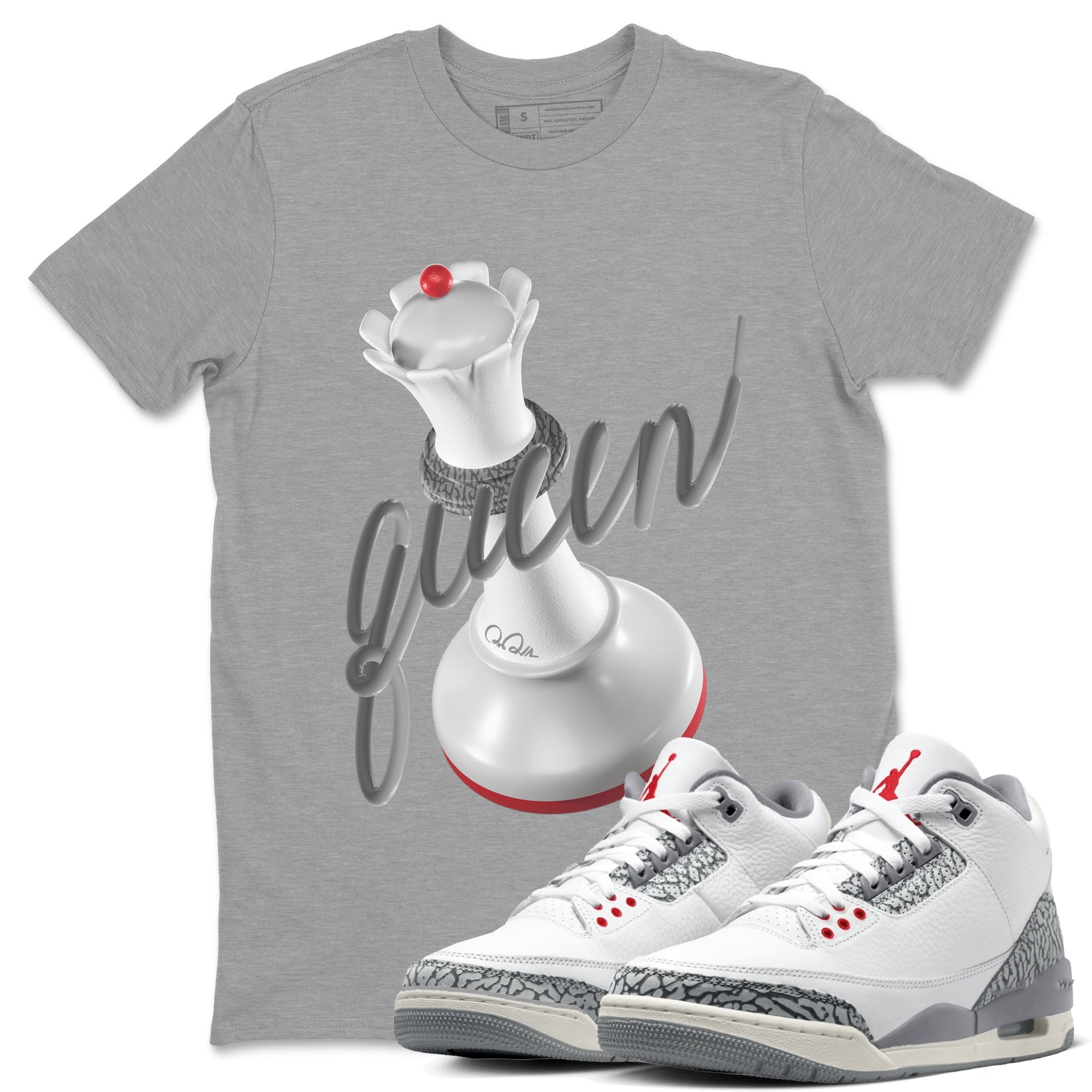 3s Cement Grey shirts to match jordans 3D Queen sneaker match tees Air Jordan 3 Cement Grey SNRT Sneaker Release Tees unisex cotton Heather Grey 1 crew neck shirts