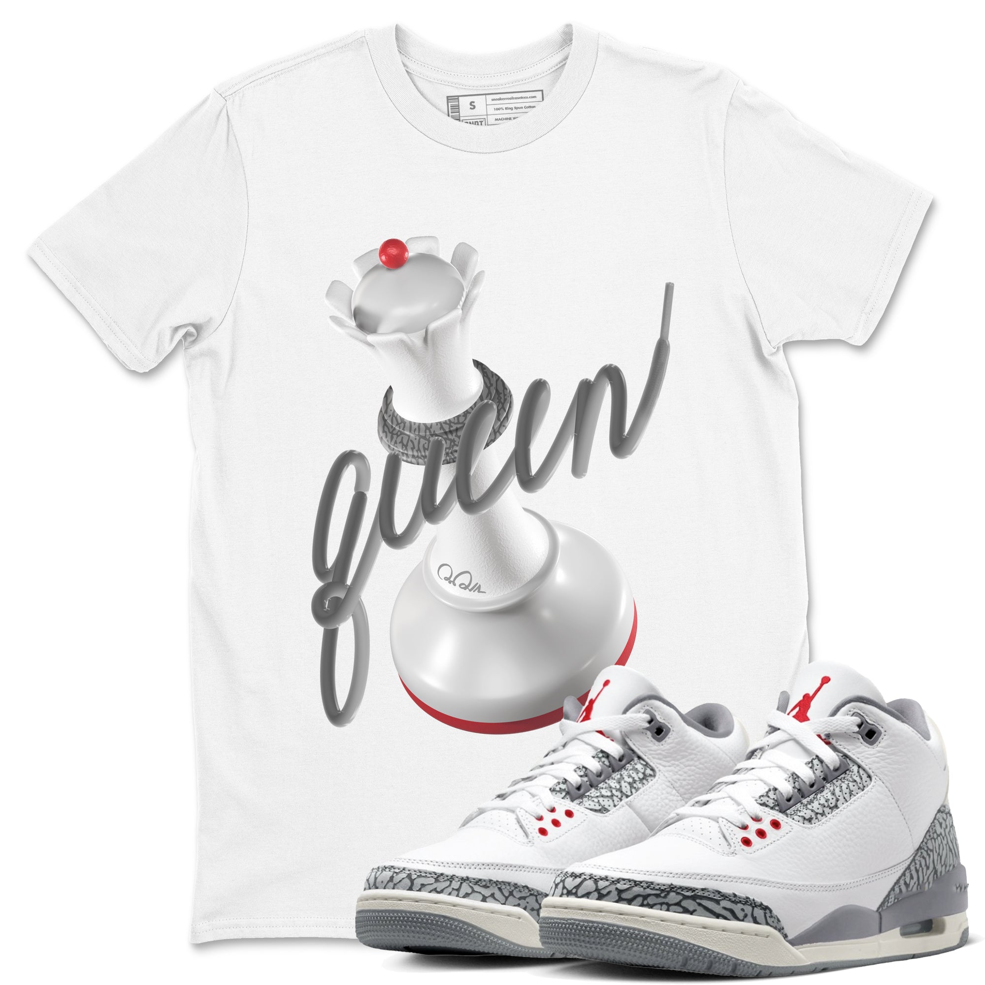 3s Cement Grey shirts to match jordans 3D Queen sneaker match tees Air Jordan 3 Cement Grey SNRT Sneaker Release Tees unisex cotton White 1 crew neck shirts