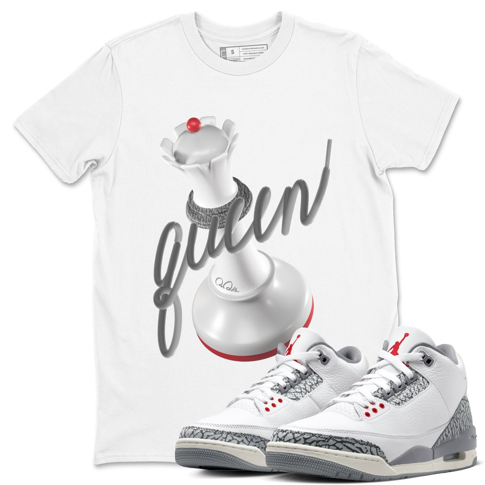 3s Cement Grey shirts to match jordans 3D Queen sneaker match tees Air Jordan 3 Cement Grey SNRT Sneaker Release Tees unisex cotton White 1 crew neck shirts