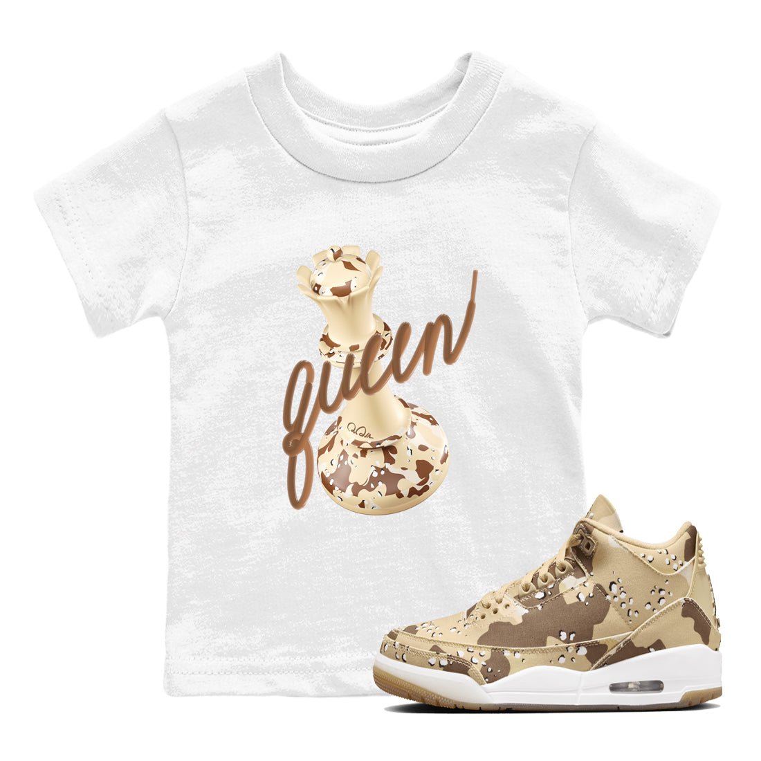 AJ3 Desert Camo shirts to match jordans 3D Queen sneaker match tees Air Jordan 3 Desert Camo SNRT Sneaker Tees streetwear brand Baby and Youth White 1 cotton tee