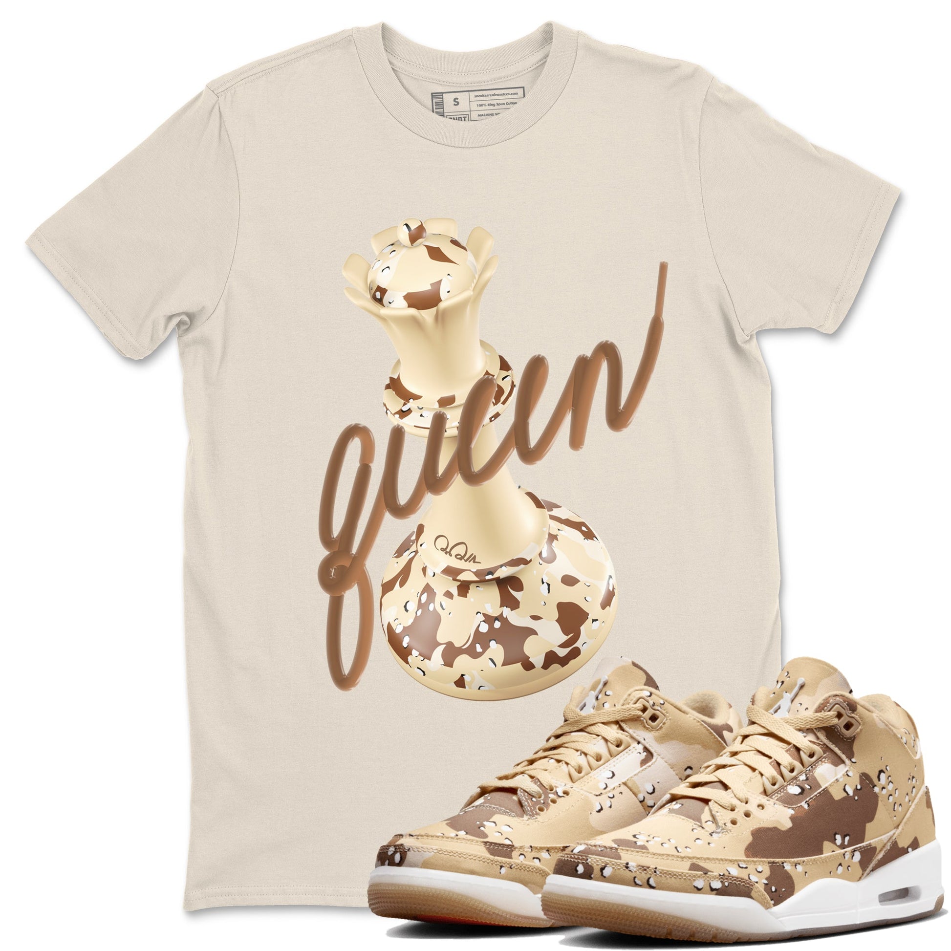 AJ3 Desert Camo shirts to match jordans 3D Queen sneaker match tees Air Jordan 3 Desert Camo SNRT Sneaker Tees streetwear brand Natural 1 unisex cotton tee