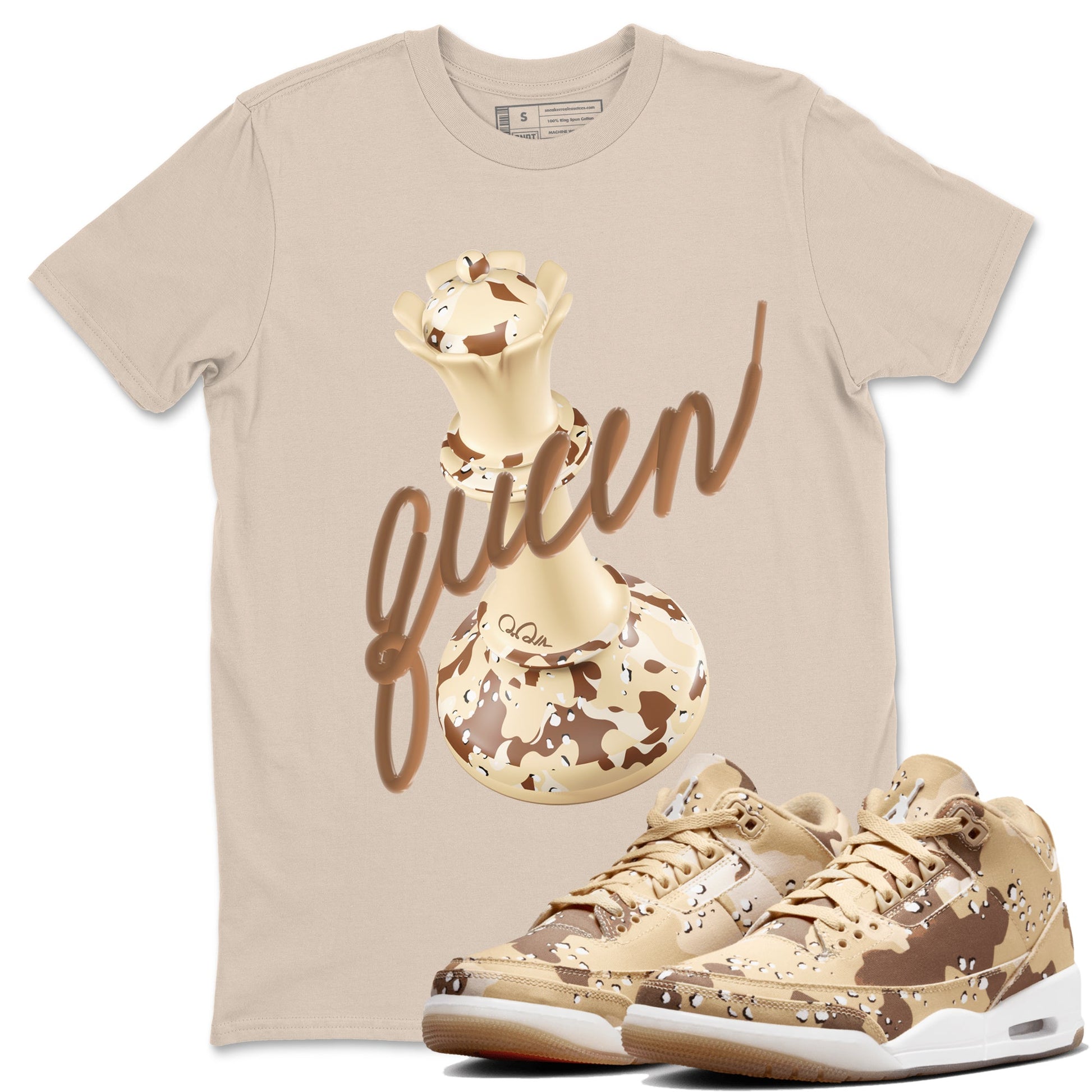 AJ3 Desert Camo shirts to match jordans 3D Queen sneaker match tees Air Jordan 3 Desert Camo SNRT Sneaker Tees streetwear brand Sand 1 unisex cotton tee