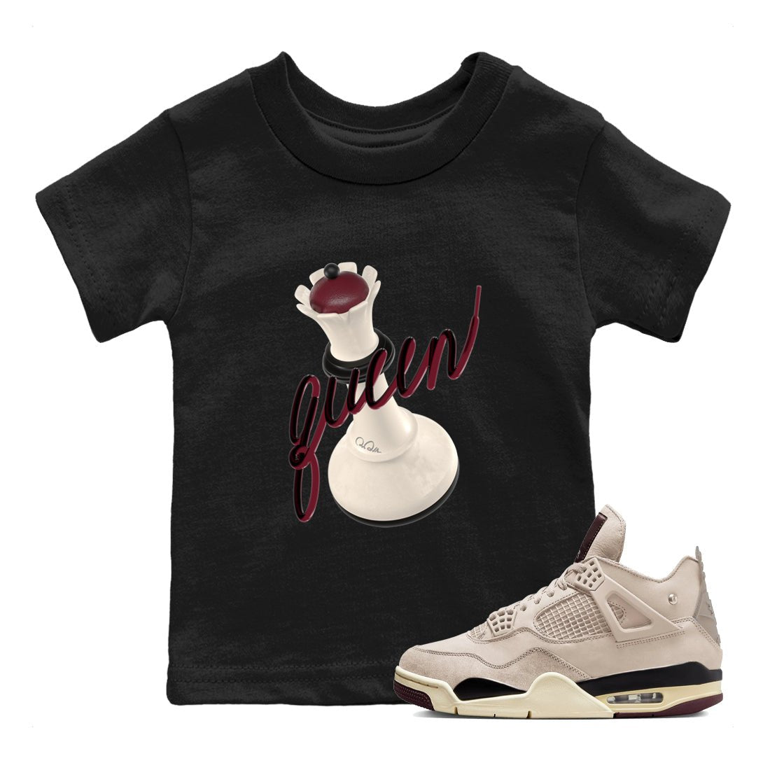 4s A Ma Maniere x Fossil Stone shirts to match jordans 3D Queen sneaker match tees Air Jordan 4 A Ma Maniere x Fossil Stone match shoes to clothes SNRT Sneaker Tees Youth Baby Black 1 tee