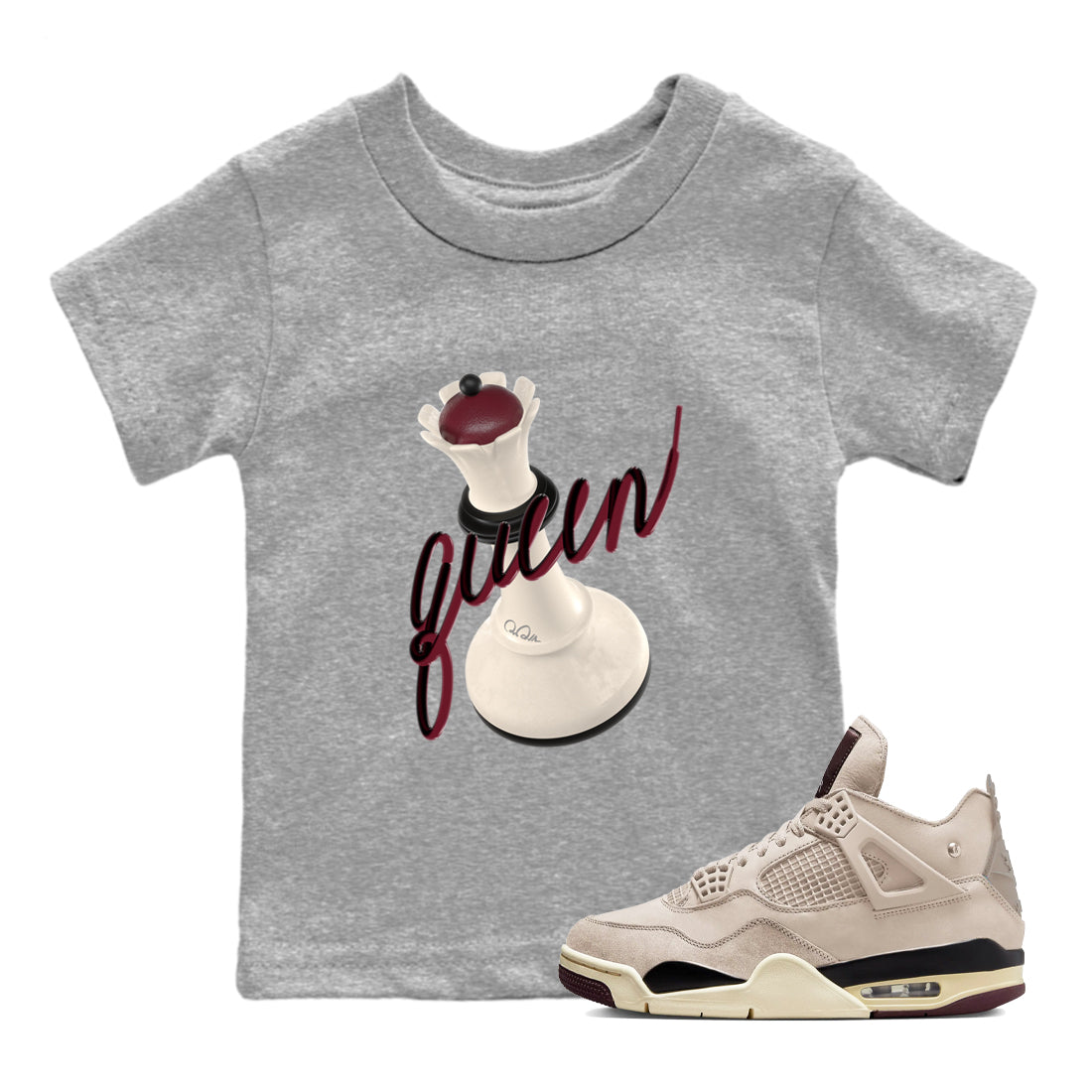 4s A Ma Maniere x Fossil Stone shirts to match jordans 3D Queen sneaker match tees Air Jordan 4 A Ma Maniere x Fossil Stone match shoes to clothes SNRT Sneaker Tees Youth Baby Heather Grey 1 tee