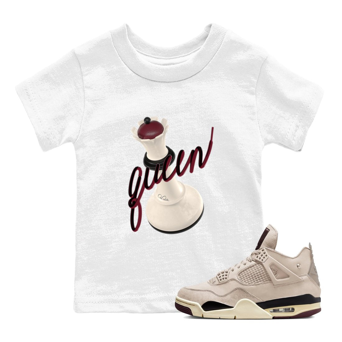 4s A Ma Maniere x Fossil Stone shirts to match jordans 3D Queen sneaker match tees Air Jordan 4 A Ma Maniere x Fossil Stone match shoes to clothes SNRT Sneaker Tees Youth Baby White 1 tee