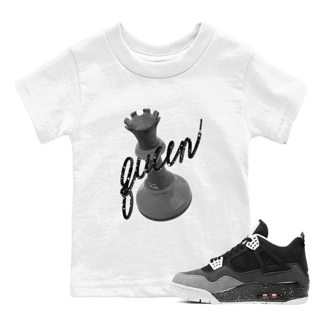 4s Fear shirts to match jordans 3D Queen sneaker match tees Air Jordan 4 Fear match shoes to clothes SNRT Sneaker Tees Youth Baby White 1 tee