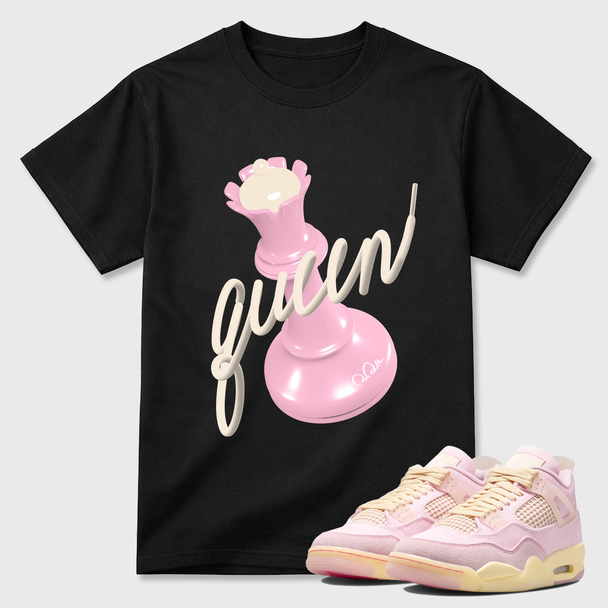 Sneaker match tees – Sneaker Tees To Match Air Jordan 4 Iced Carmine Shoes – 3D Queen Tee Black 1