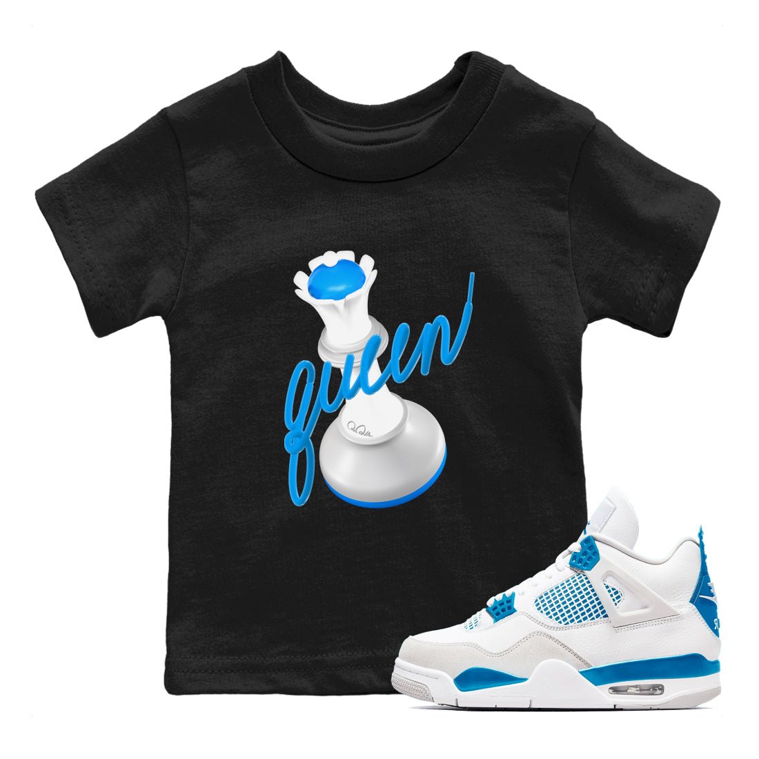 Air Jordan 4 Industrial Blue shirt to match jordans 3D Queen sneaker tees Air Jordan 4 Military Blue SNRT sneaker release tees baby toddler Black 1 cotton Shirt