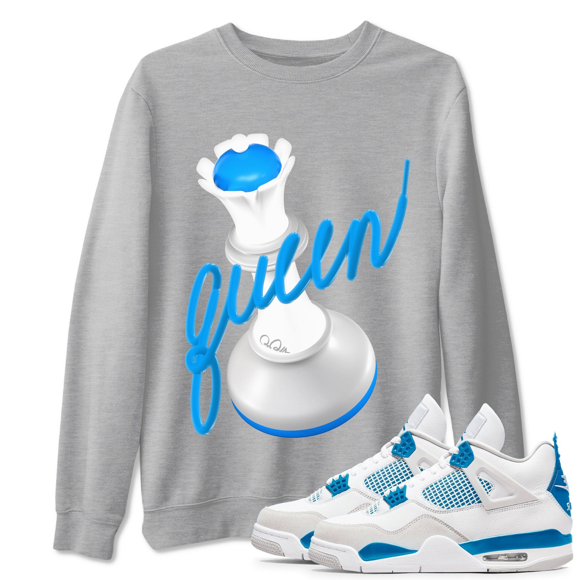 Air Jordan 4 Industrial Blue shirt to match jordans 3D Queen sneaker tees Air Jordan 4 Military Blue SNRT Sneaker Release Tees unisex cotton Heather Grey 1 crew neck shirt