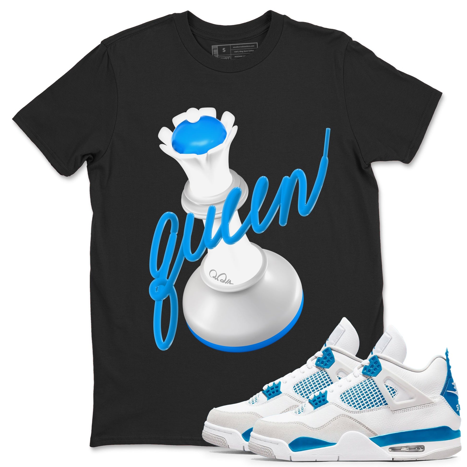 Air Jordan 4 Industrial Blue shirt to match jordans 3D Queen sneaker tees Air Jordan 4 Military Blue SNRT Sneaker Release Tees unisex cotton Black 1 crew neck shirt