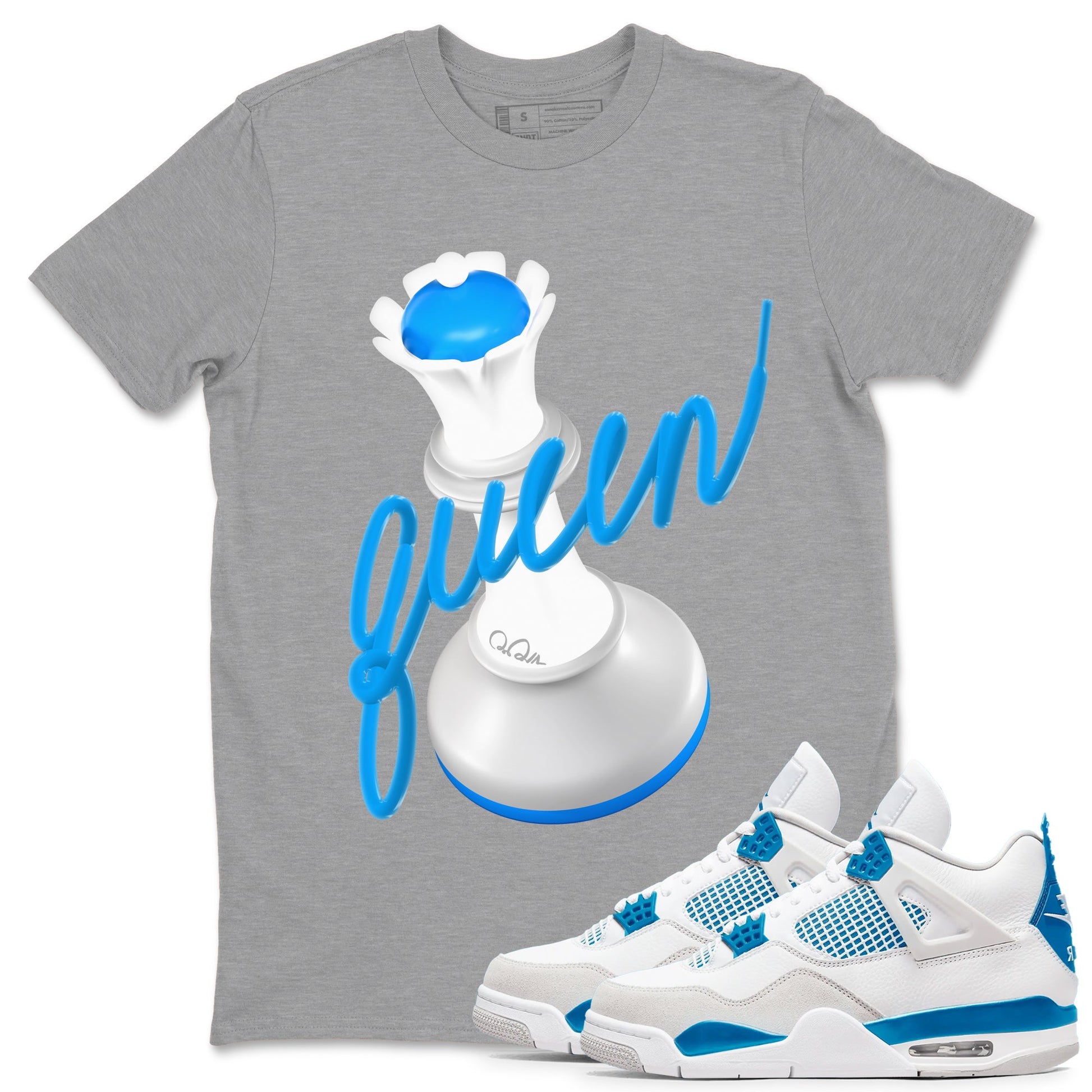 Air Jordan 4 Industrial Blue shirt to match jordans 3D Queen sneaker tees Air Jordan 4 Military Blue SNRT Sneaker Release Tees unisex cotton Heather Grey 1 crew neck shirt