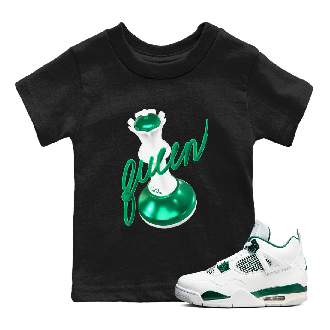 4s Oxidized Green shirts to match jordans 3D Queen sneaker match tees Air Jordan 4 Oxidized Green SNRT Sneaker Tees streetwear brand Baby and Youth Black 1 cotton tee