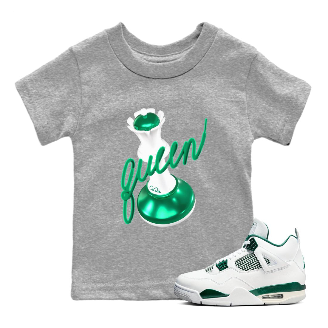4s Oxidized Green shirts to match jordans 3D Queen sneaker match tees Air Jordan 4 Oxidized Green SNRT Sneaker Tees streetwear brand Baby and Youth Heather Grey 1 cotton tee
