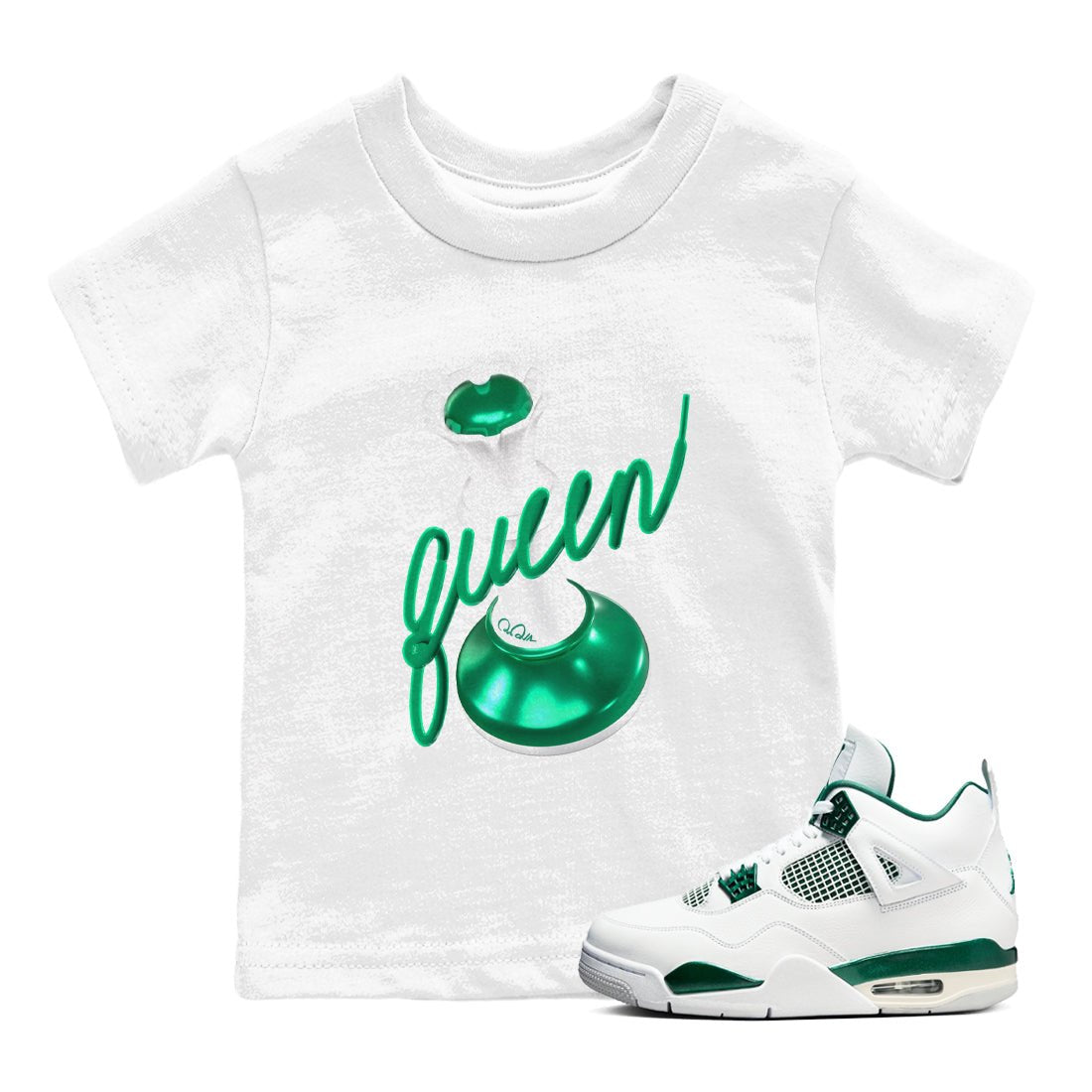 4s Oxidized Green shirts to match jordans 3D Queen sneaker match tees Air Jordan 4 Oxidized Green SNRT Sneaker Tees streetwear brand Baby and Youth White 1 cotton tee