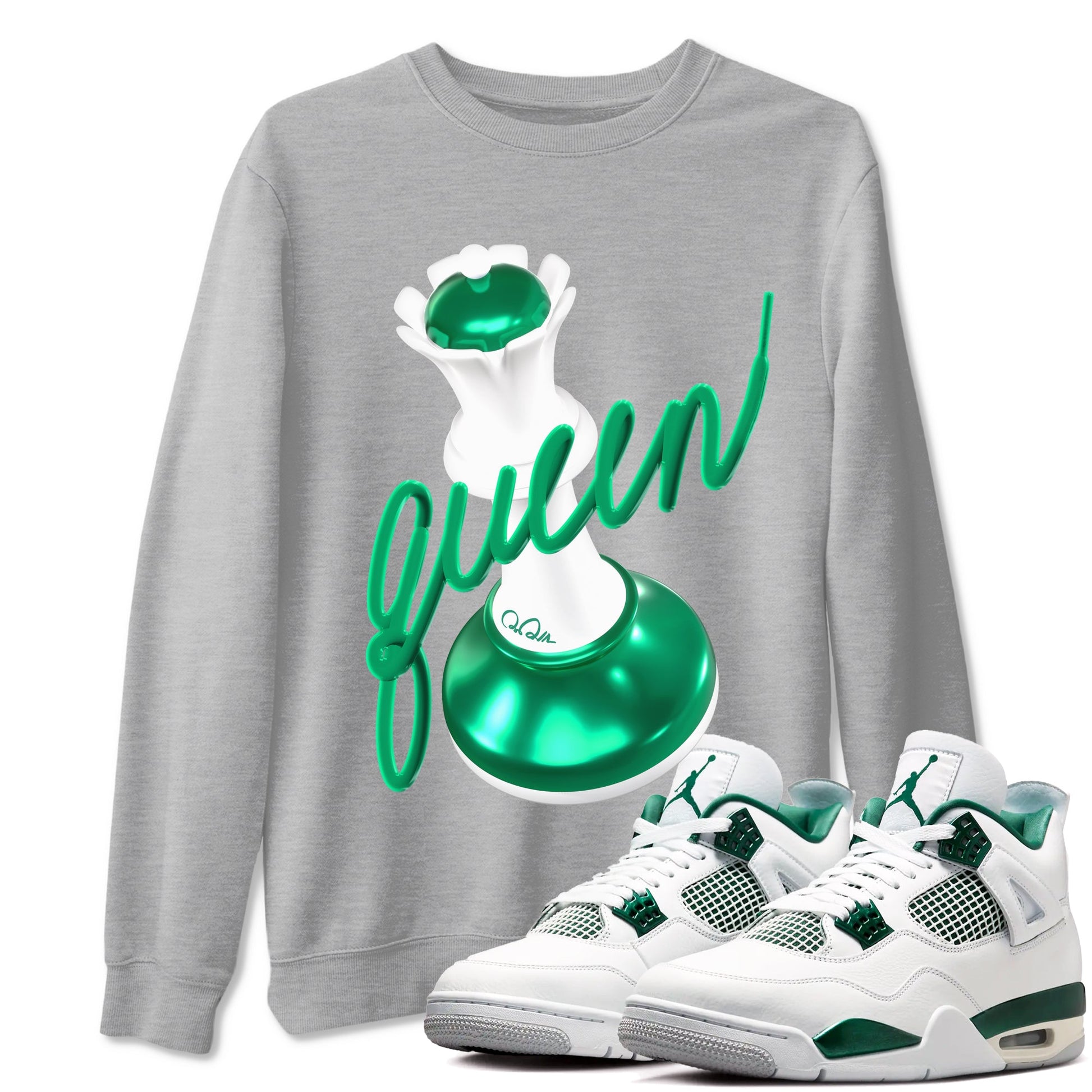4s Oxidized Green shirts to match jordans 3D Queen sneaker match tees Air Jordan 4 Oxidized Green SNRT Sneaker Tees streetwear brand Heather Grey 1 unisex cotton tee