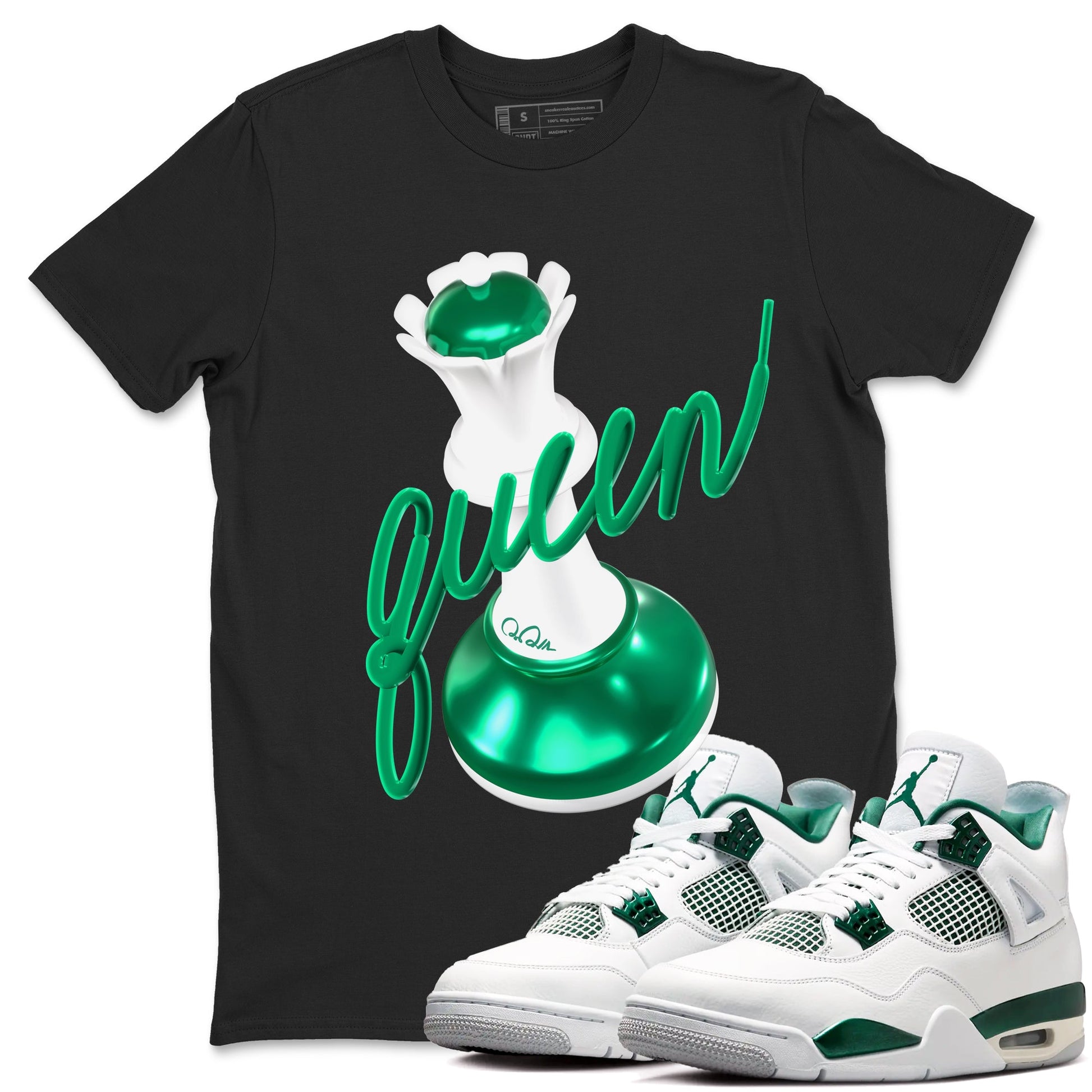 4s Oxidized Green shirts to match jordans 3D Queen sneaker match tees Air Jordan 4 Oxidized Green SNRT Sneaker Tees streetwear brand Black 1 unisex cotton tee