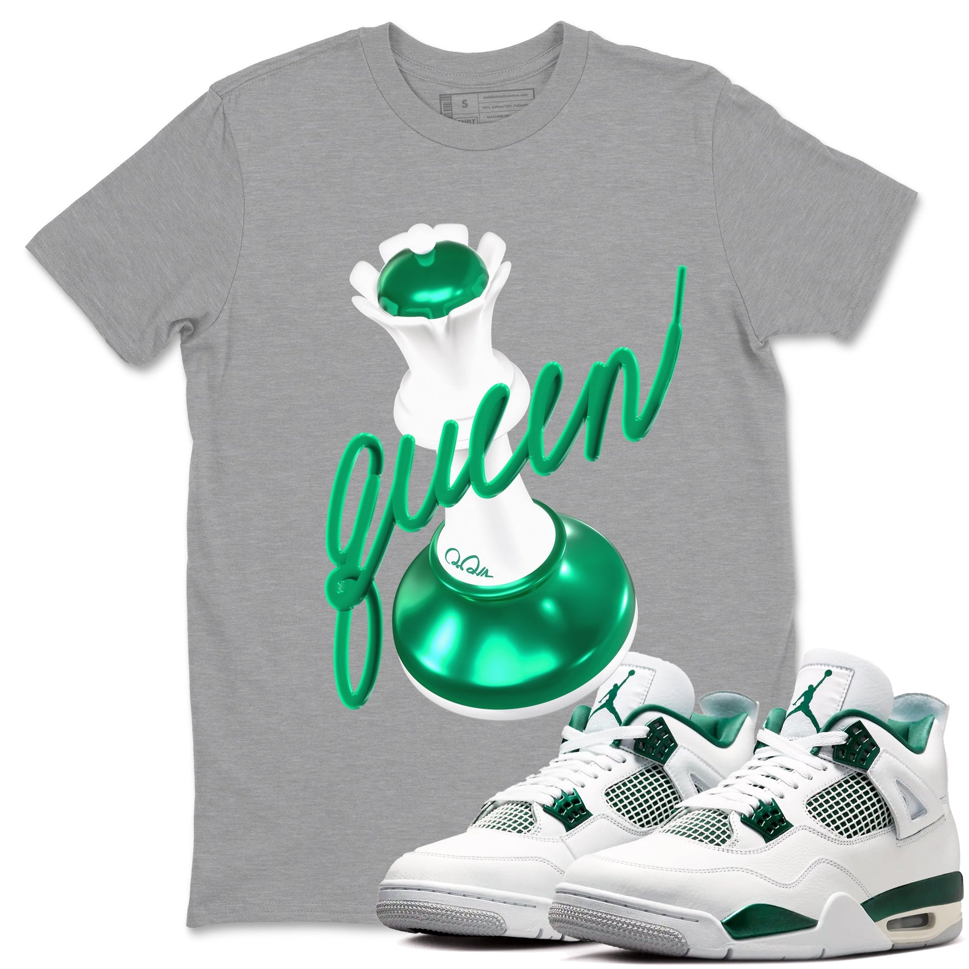 4s Oxidized Green shirts to match jordans 3D Queen sneaker match tees Air Jordan 4 Oxidized Green SNRT Sneaker Tees streetwear brand Heather Grey 1 unisex cotton tee