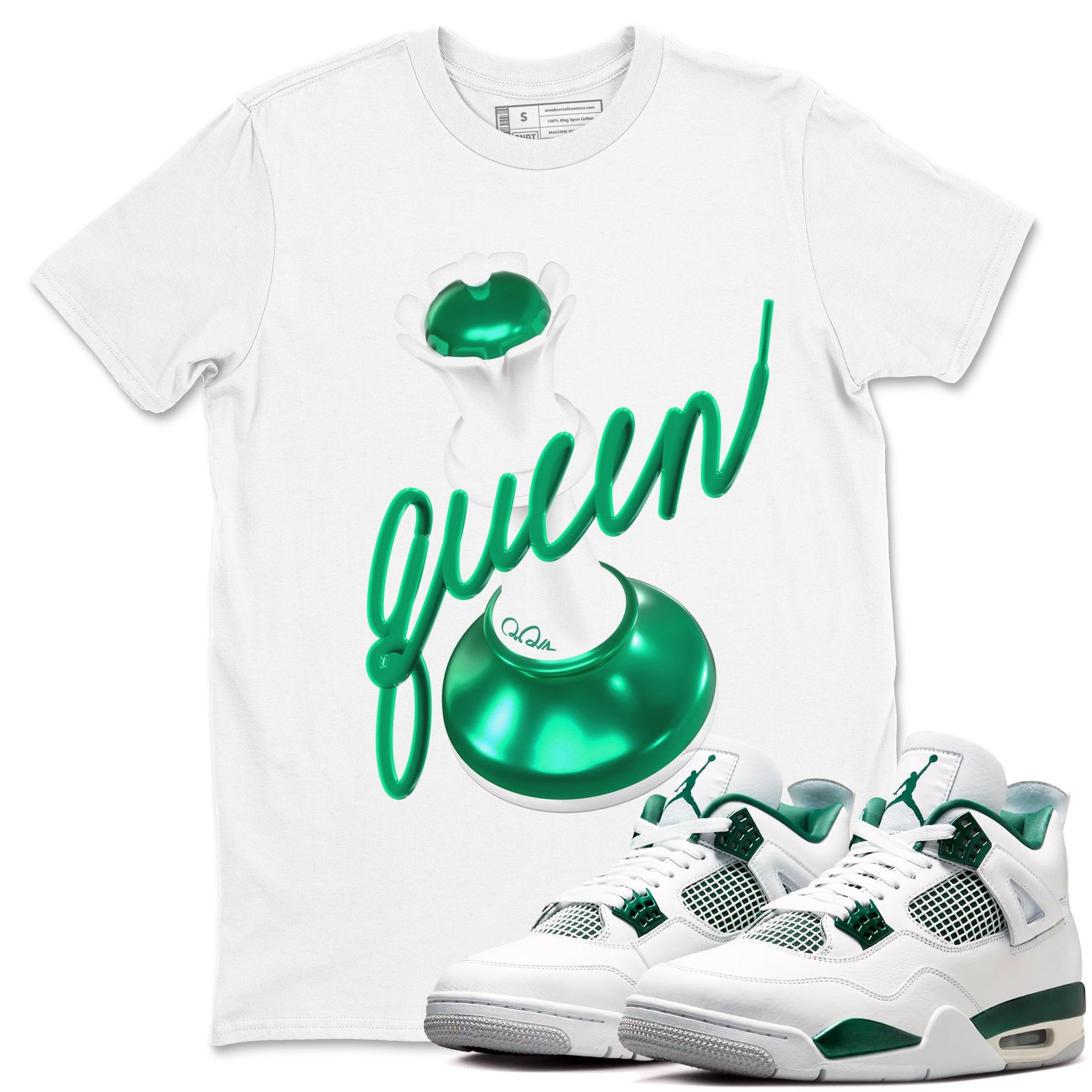 4s Oxidized Green shirts to match jordans 3D Queen sneaker match tees Air Jordan 4 Oxidized Green SNRT Sneaker Tees streetwear brand White 1 unisex cotton tee