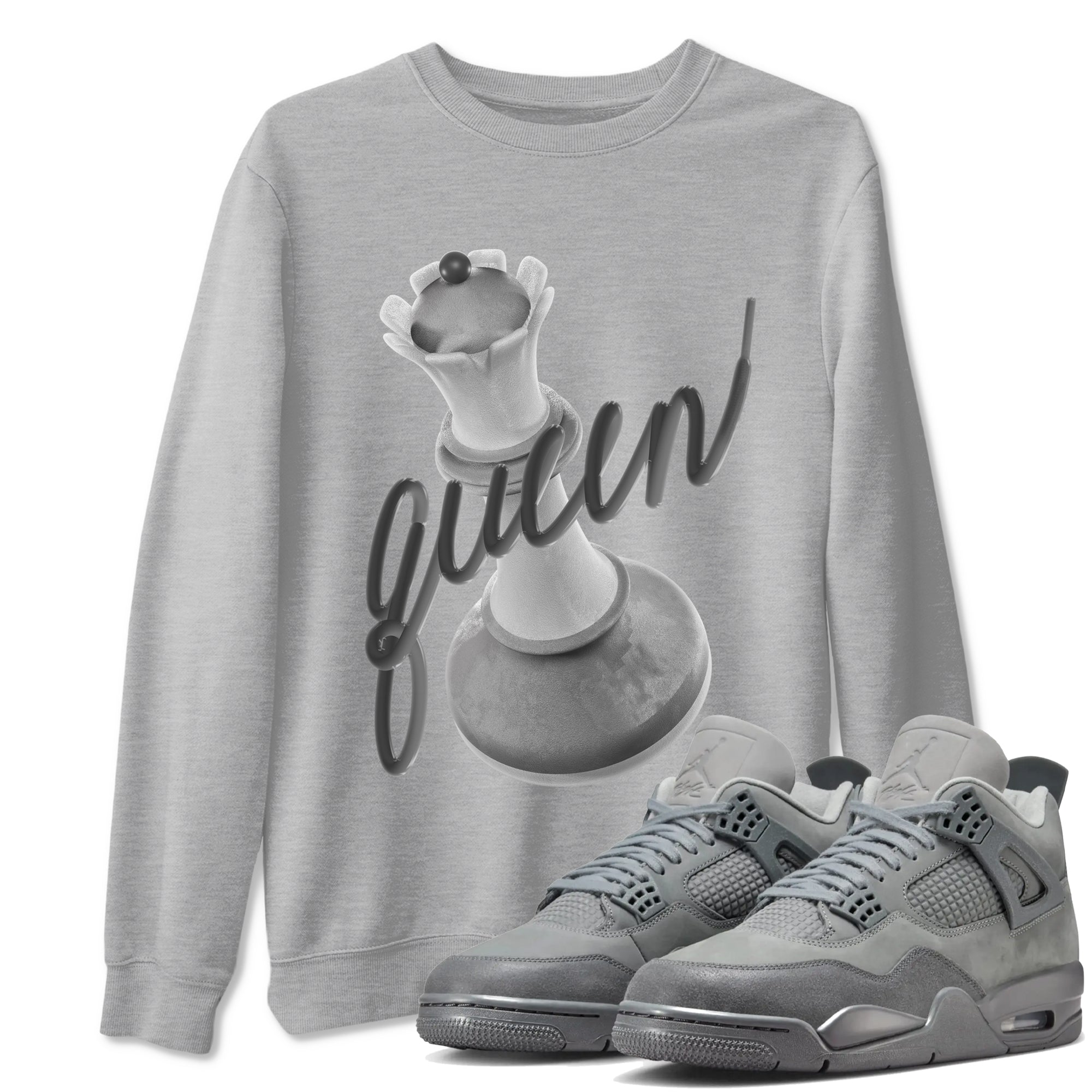 4s Wet Cement shirts to match jordans 3D Queen sneaker match tees Air Jordan 4 SE Wet Cement SNRT Sneaker Release Tees unisex cotton Heather Grey 1 crew neck shirts