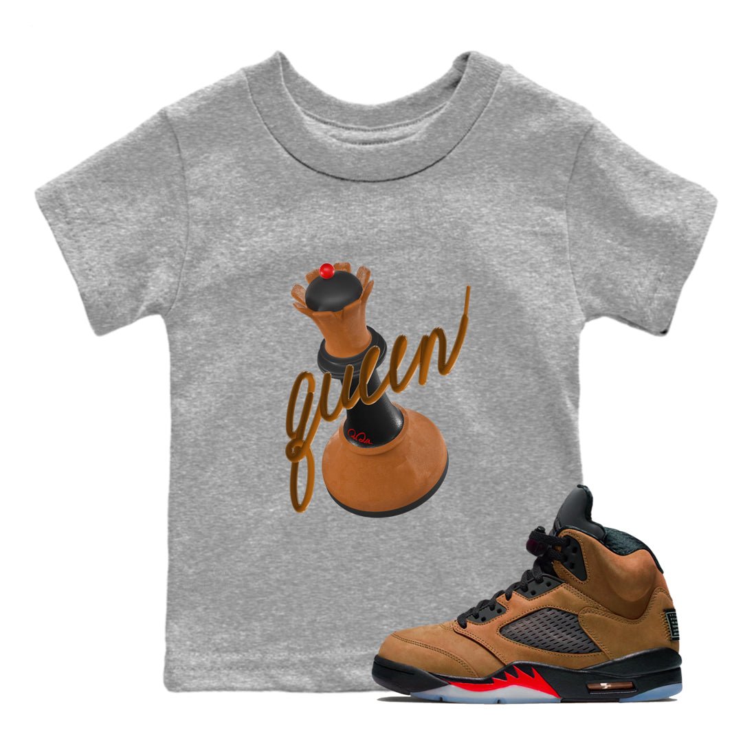 5s Archaeo Brown shirts to match jordans 3D Queen sneaker match tees Air Jordan 5 Archaeo Brown match shoes to clothes SNRT Sneaker Tees Youth Baby Heather Grey 1 tee