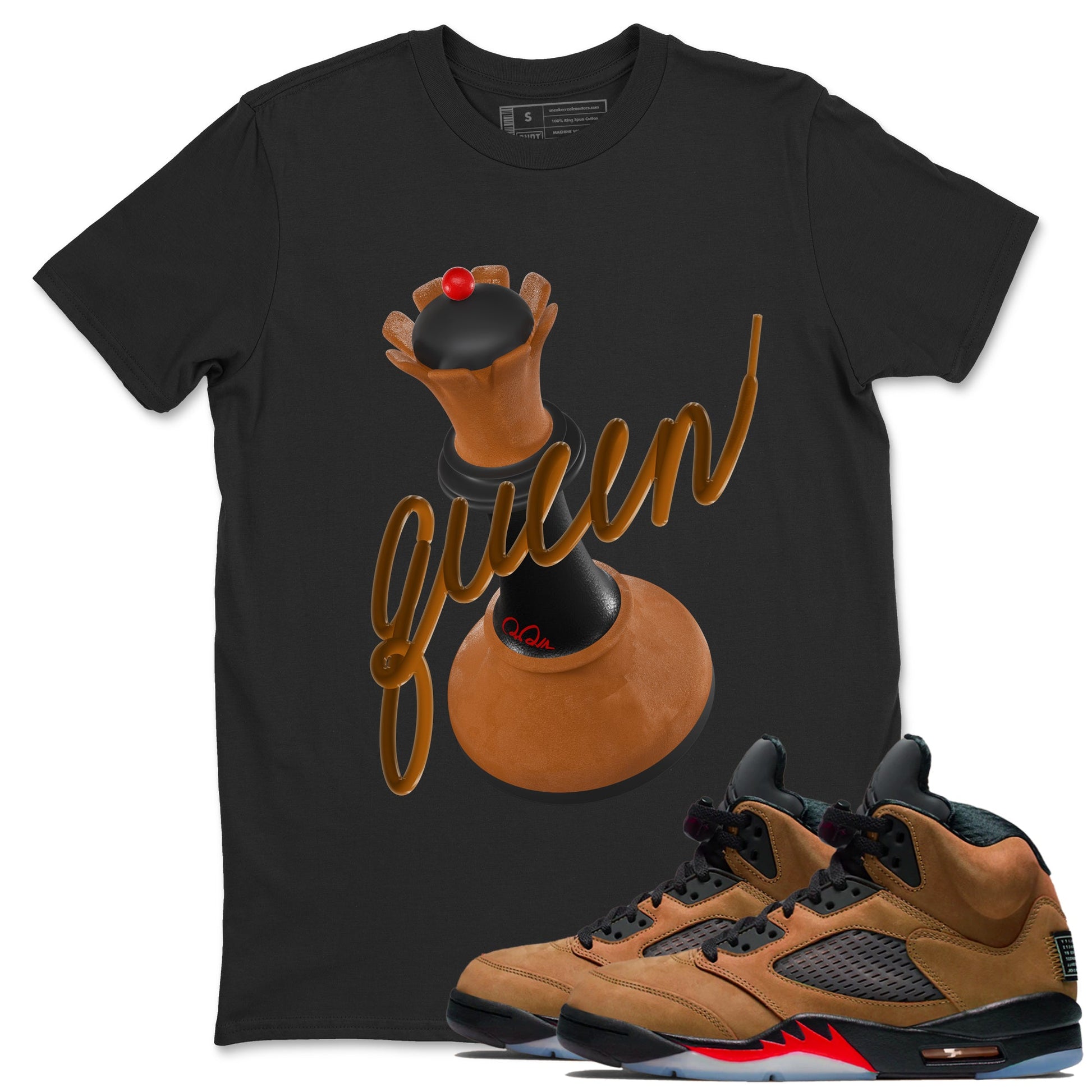 5s Archaeo Brown shirts to match jordans 3D Queen sneaker match tees Air Jordan 5 Archaeo Brown match shoes to clothes SNRT Sneaker Tees unisex cotton Black 1 shirts