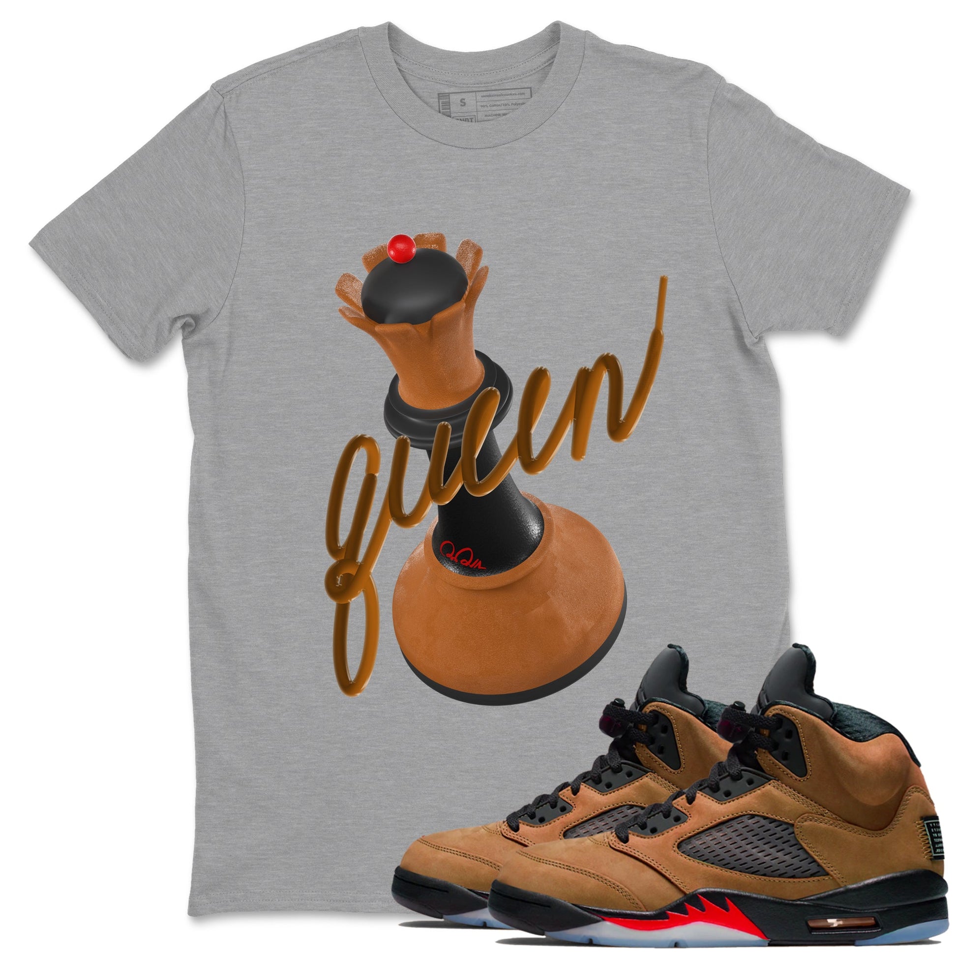 5s Archaeo Brown shirts to match jordans 3D Queen sneaker match tees Air Jordan 5 Archaeo Brown match shoes to clothes SNRT Sneaker Tees unisex cotton Heather Grey 1 shirts