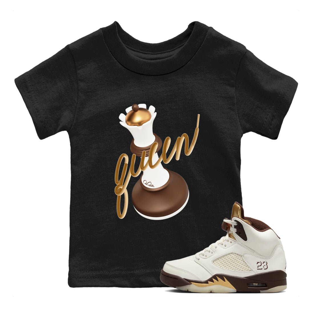 5s Golden Ticket shirts to match jordans 3D Queen best t shirts to wear with jordans Air Jordan 5 Golden Ticket match shoes to clothes SNRT Sneaker Tees Youth Baby Black 1 tee