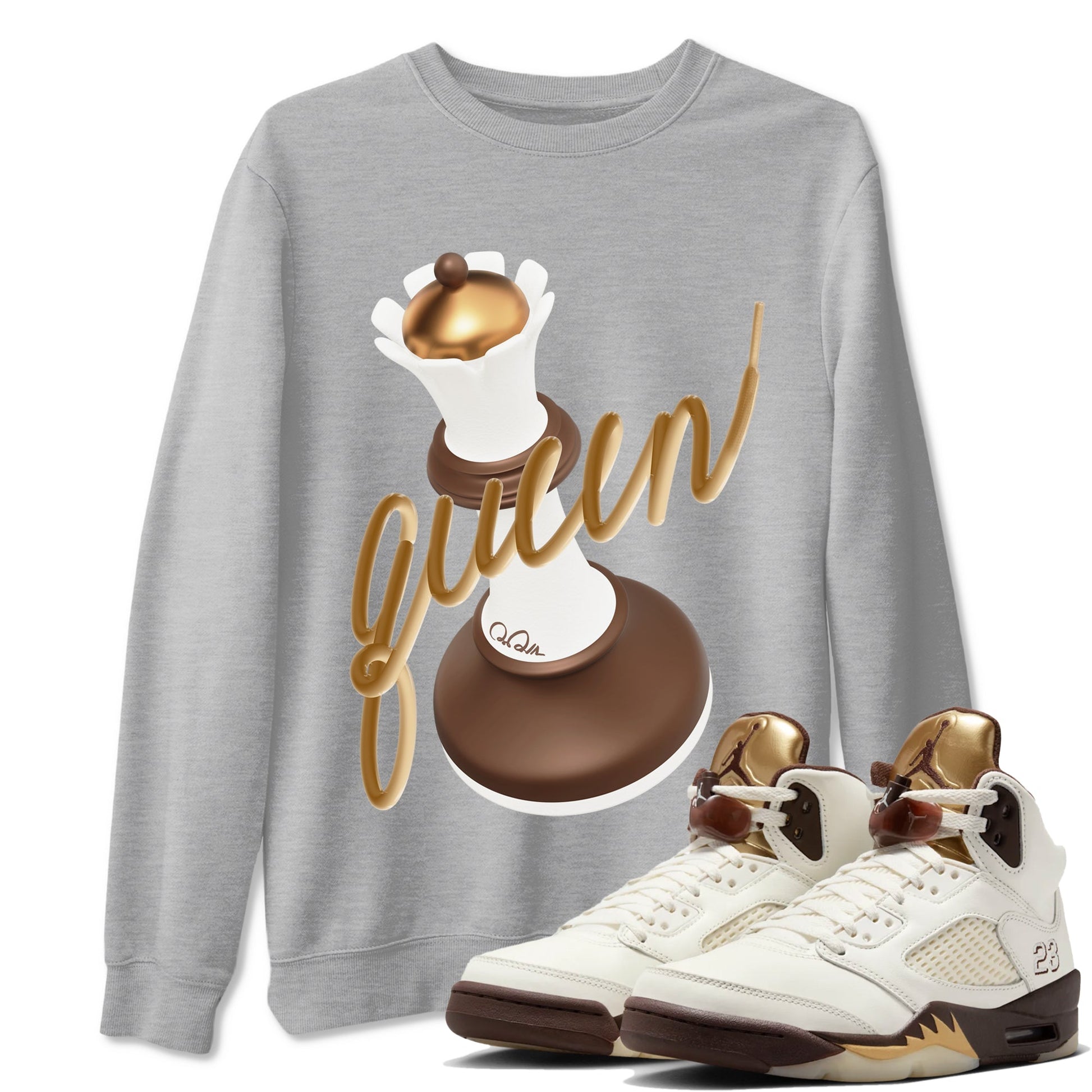 5s Golden Ticket shirts to match jordans 3D Queen best t shirts to wear with jordans Air Jordan 5 Golden Ticket match shoes to clothes SNRT Sneaker Tees unisex cotton Heather Grey 1 shirts