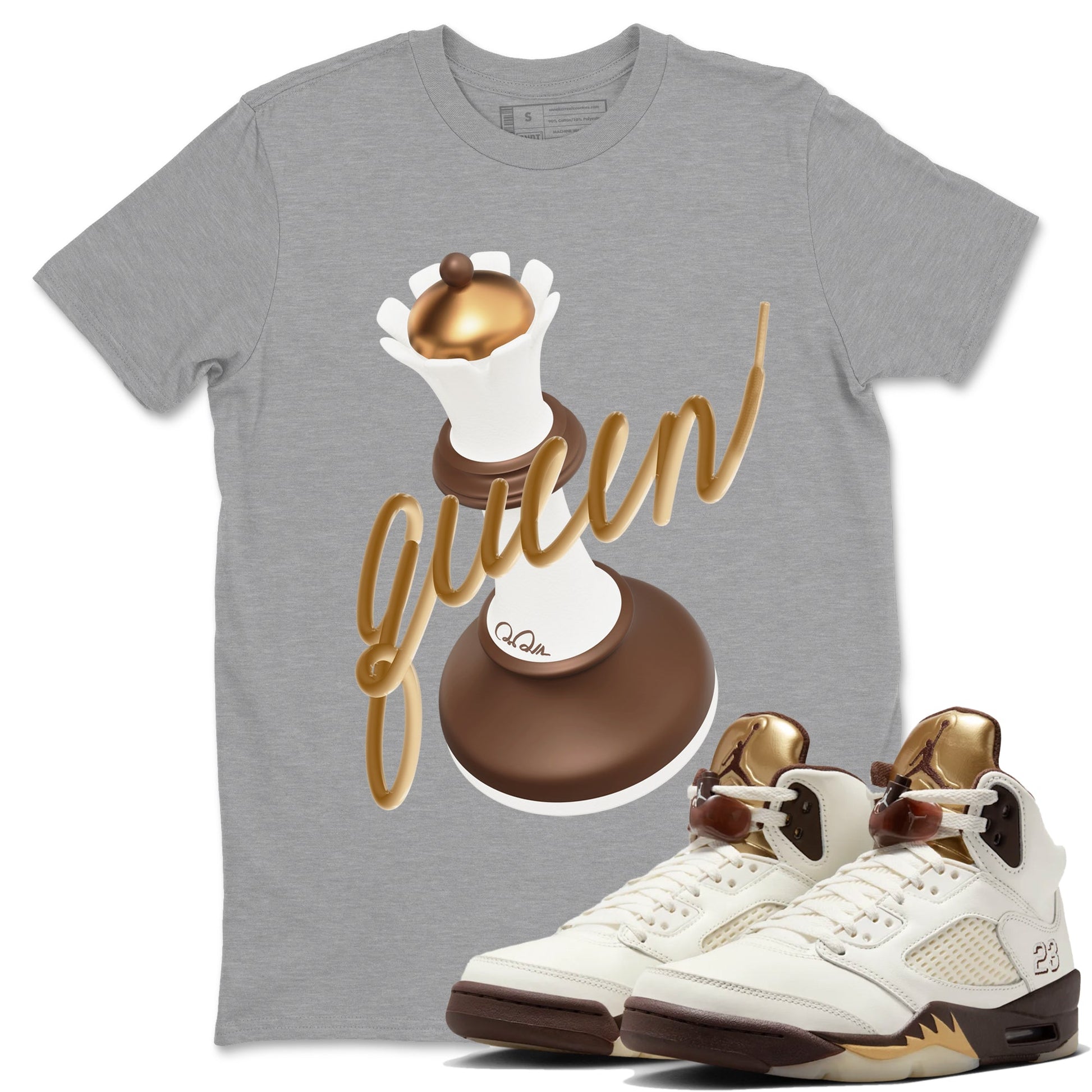 5s Golden Ticket shirts to match jordans 3D Queen best t shirts to wear with jordans Air Jordan 5 Golden Ticket match shoes to clothes SNRT Sneaker Tees unisex cotton Heather Grey 1 shirts