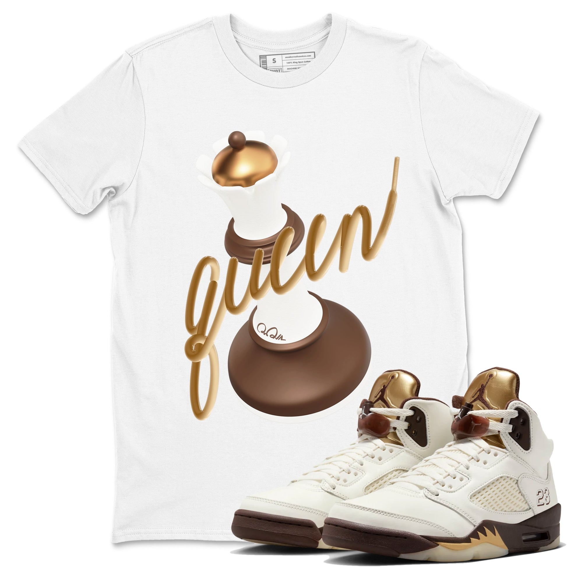 5s Golden Ticket shirts to match jordans 3D Queen best t shirts to wear with jordans Air Jordan 5 Golden Ticket match shoes to clothes SNRT Sneaker Tees unisex cotton White 1 shirts