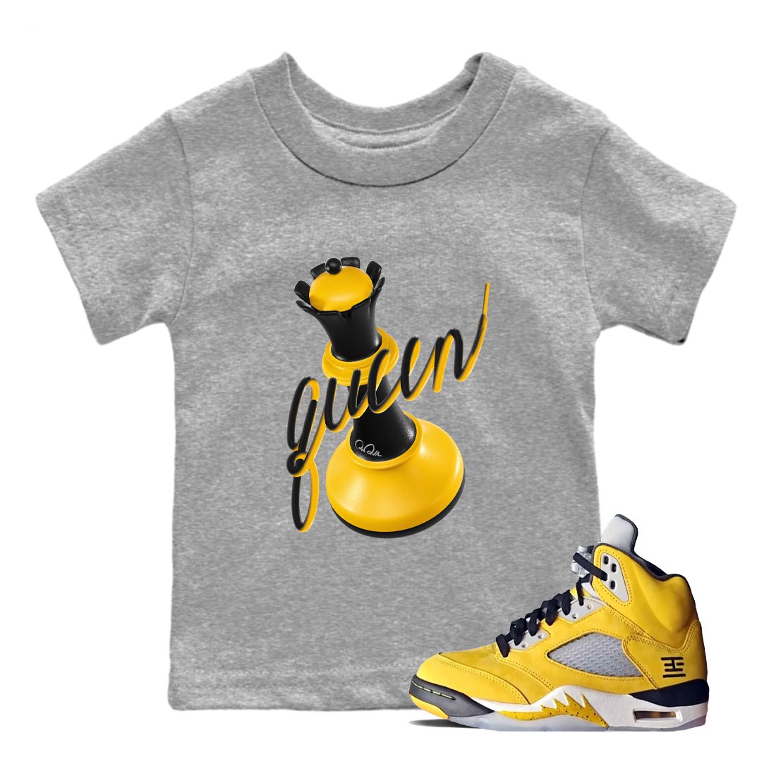 5s Tokyo Sneaker match tees – Sneaker Tees To Match Air Jordan 5 Tokyo Shoes – 3D Queen Kids T-Shirt Heather Grey 1