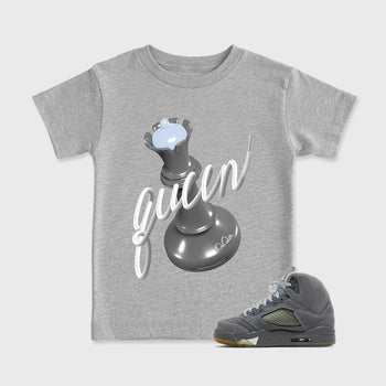 Sneaker outfits graphic tee – Sneaker Tees To Match Air Jordan 5 Wolf Grey Sneakers – 3D Queen Kids T-Shirt Heather Grey 1