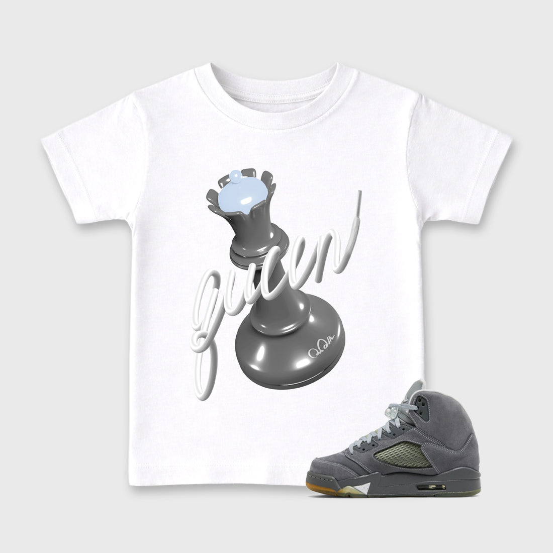 Sneaker outfits graphic tee – Sneaker Tees To Match Air Jordan 5 Wolf Grey Sneakers – 3D Queen Kids T-Shirt White 1