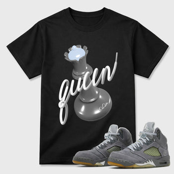 Sneaker outfits graphic tee – Sneaker Tees To Match Air Jordan 5 Wolf Grey Sneakers – 3D Queen Tee Black 1