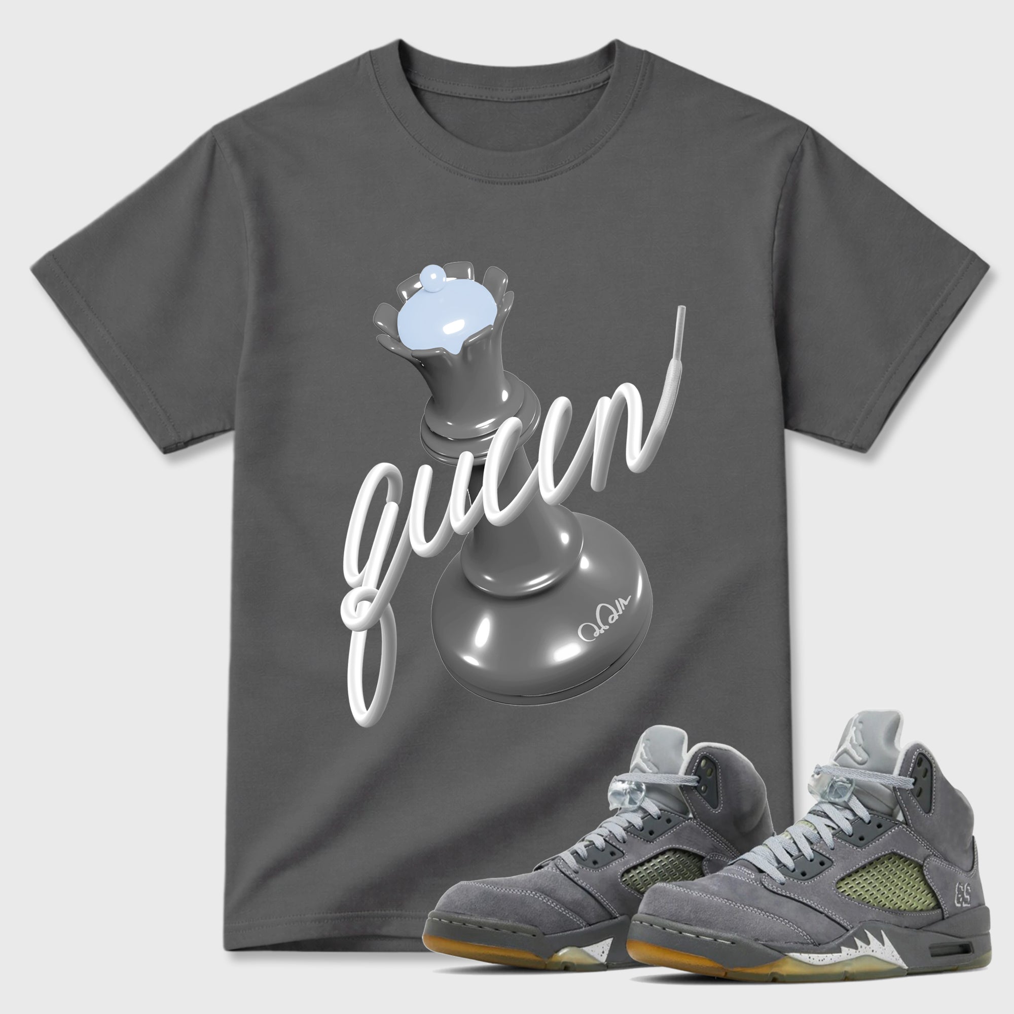 Sneaker outfits graphic tee – Sneaker Tees To Match Air Jordan 5 Wolf Grey Sneakers – 3D Queen Tee Cool Grey 1