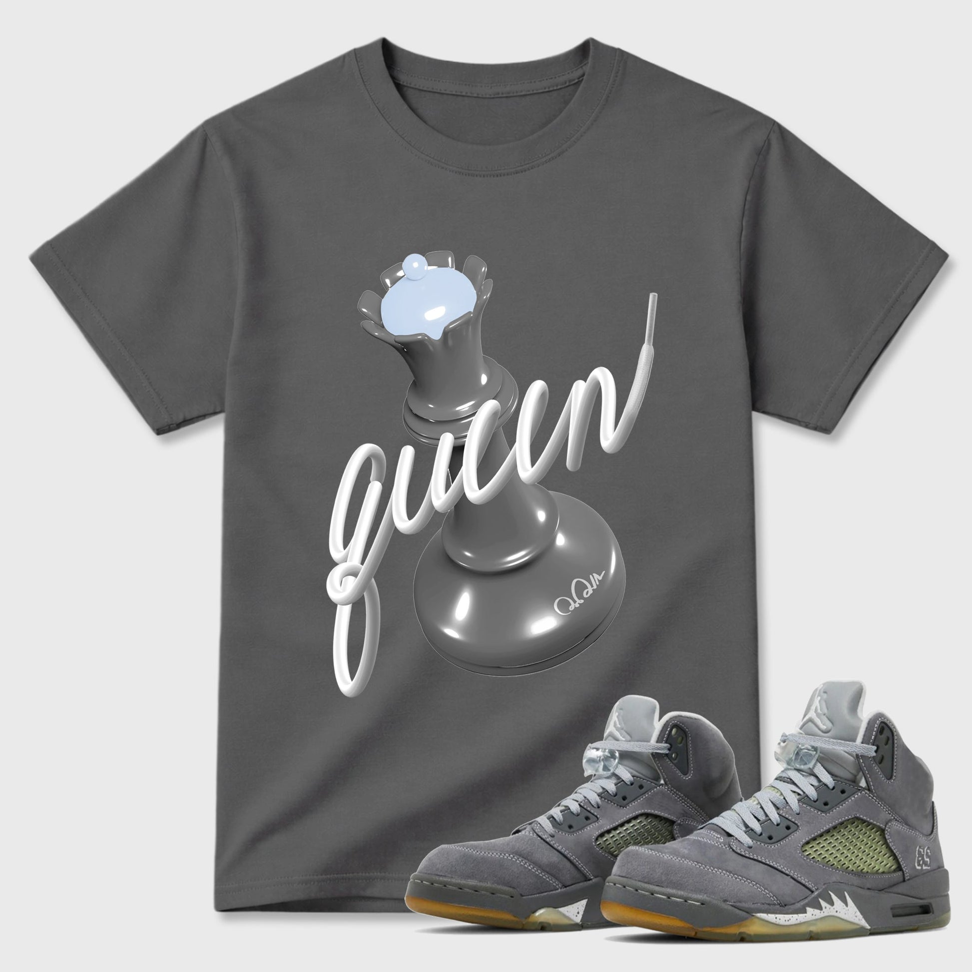 Sneaker outfits graphic tee – Sneaker Tees To Match Air Jordan 5 Wolf Grey Sneakers – 3D Queen Tee Cool Grey 1