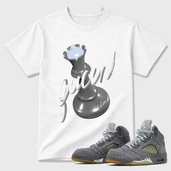 Sneaker outfits graphic tee – Sneaker Tees To Match Air Jordan 5 Wolf Grey Sneakers – 3D Queen Tee White 1