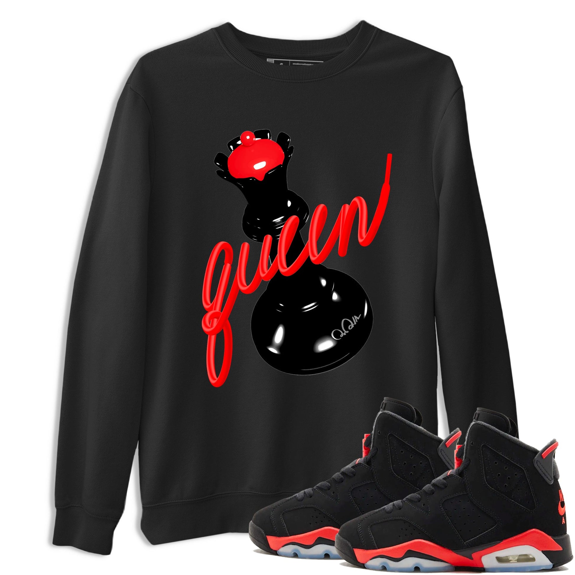 Sneaker match tees – Sneaker Tees To Match Air Jordan 6 Reverse Infrared Shoes – 3D Queen Tee Black 1
