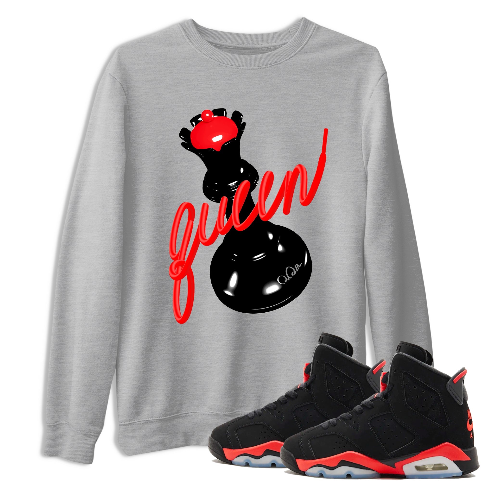 Sneaker match tees – Sneaker Tees To Match Air Jordan 6 Reverse Infrared Shoes – 3D Queen Tee Heather Grey 1
