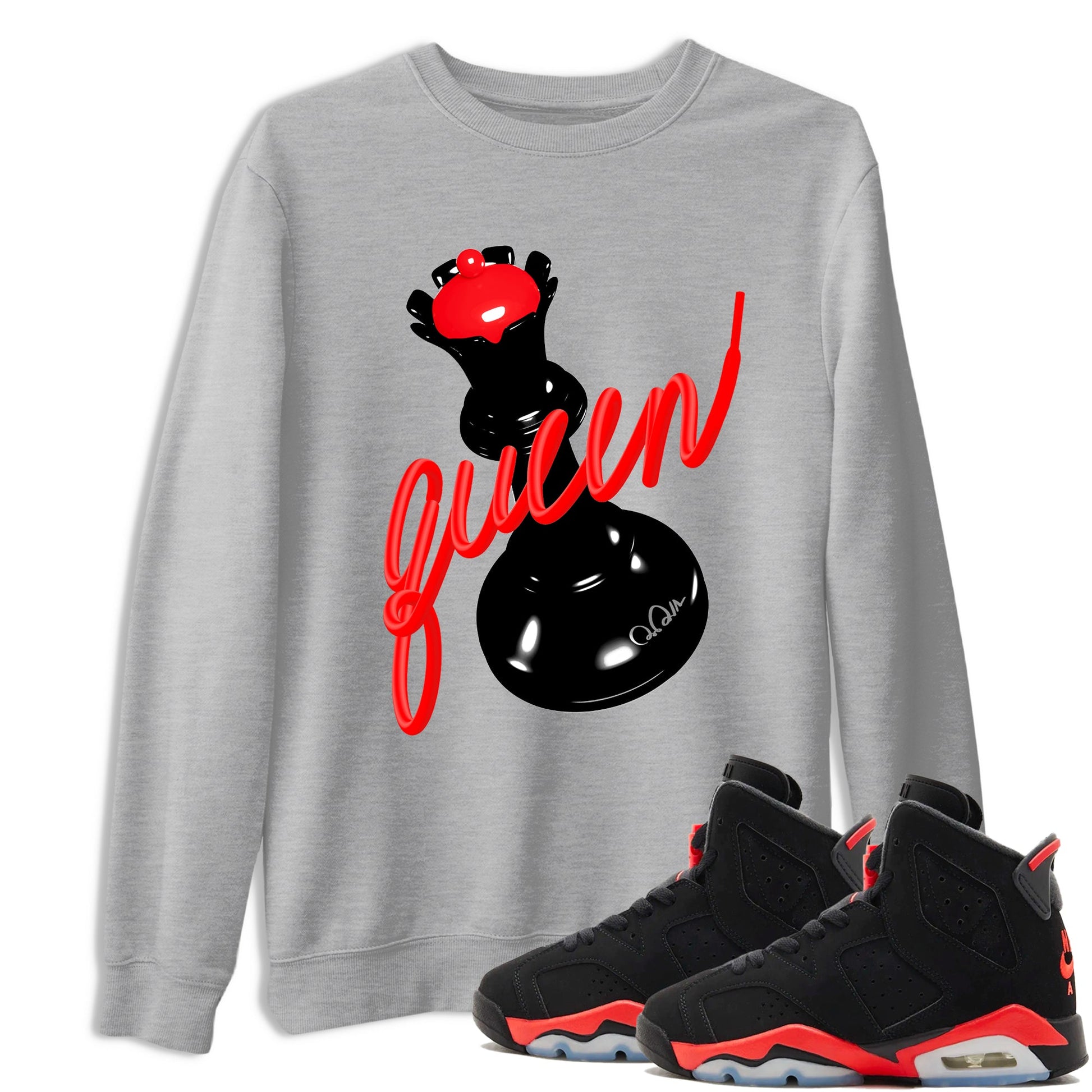 Sneaker match tees – Sneaker Tees To Match Air Jordan 6 Reverse Infrared Shoes – 3D Queen Tee Heather Grey 1